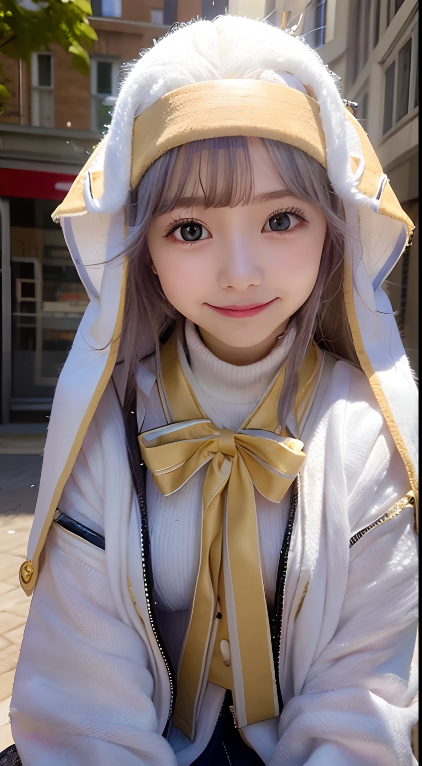 ​masterpiece, 1girl in, index \(A Certain Magic Index\), cute little, top-quality, silber hair, veils, Happiness,  picnic, The tree, A smile, Sunny, with light glowing, top-quality, ar old