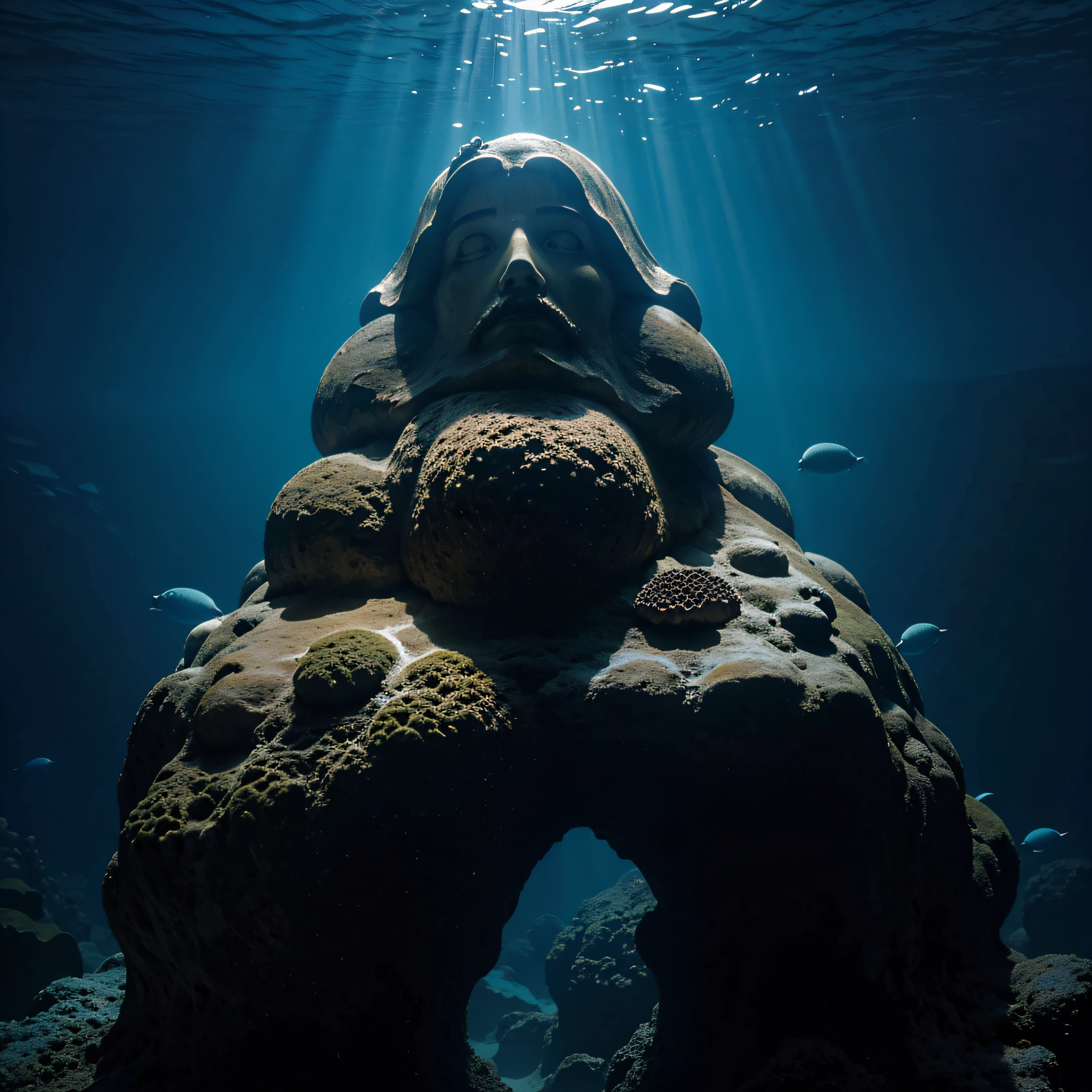 (extremadamente detallado, obra maestra, La mejor calidad, Under the Ocean), Estilo oscuro, volumetric illumination. textura de babosa, piel de caracol. ahogados flotando de fondo. Rococo composition.