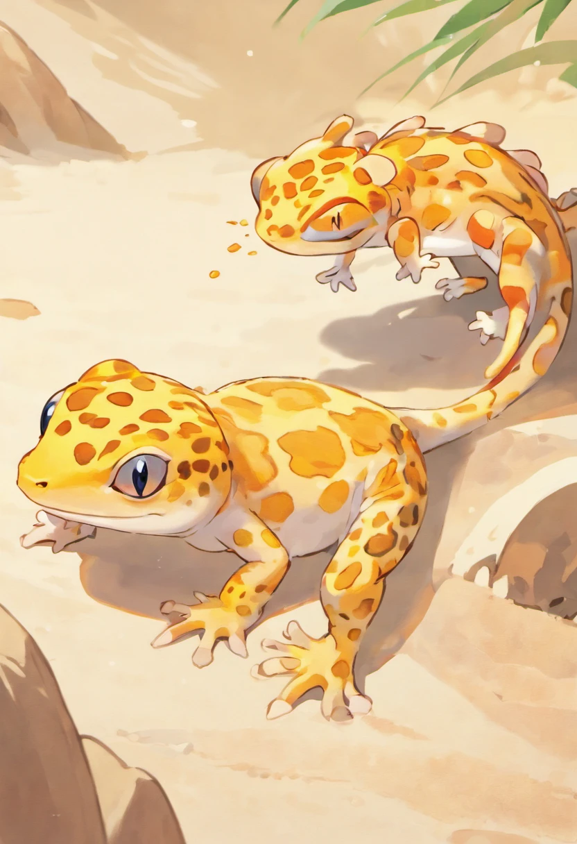 In this captivating illustration, a Leopard Gecko basks in the warmth of its desert habitat, showcasing its distinctive and endearing features. Leopard Geckos, known for their charming appearance and gentle disposition, are a beloved subject in the world of herpetology and wildlife art. Drawn by sowsow pokemon artist,
The Leopard Gecko's body is a tapestry of enchanting patterns and earthy tones. Its skin is adorned with intricate, dark leopard-like spots that contrast beautifully against a backdrop of creamy or tawny hues. These patterns, often unique to each individual, give the gecko its name and lend it an air of natural elegance.
One of the Leopard Gecko's most charming features is its large, expressive eyes. They possess a velvety, almost dreamy quality, radiating an inquisitive and gentle demeanor. The gecko's eyes are equipped with specialized adaptations, such as vertical pupils, which enhance its hunting abilities, and convey an air of captivating mystery. White background,
The gecko's body is slender and graceful, with a prehensile tail that adds to its agility and charm. Its limbs are equipped with delicate, yet nimble toes, each adorned with adhesive toe pads that allow the gecko to navigate its rocky and arid habitat with ease. The gecko's mouth, finely detailed and often curved in a contented smile, hints at its insectivorous diet.
This portrayal captures the essence of the Leopard Gecko's unique charm, making it a delightful tribute to this captivating and cherished reptile species. White background, who of gecko is visible,