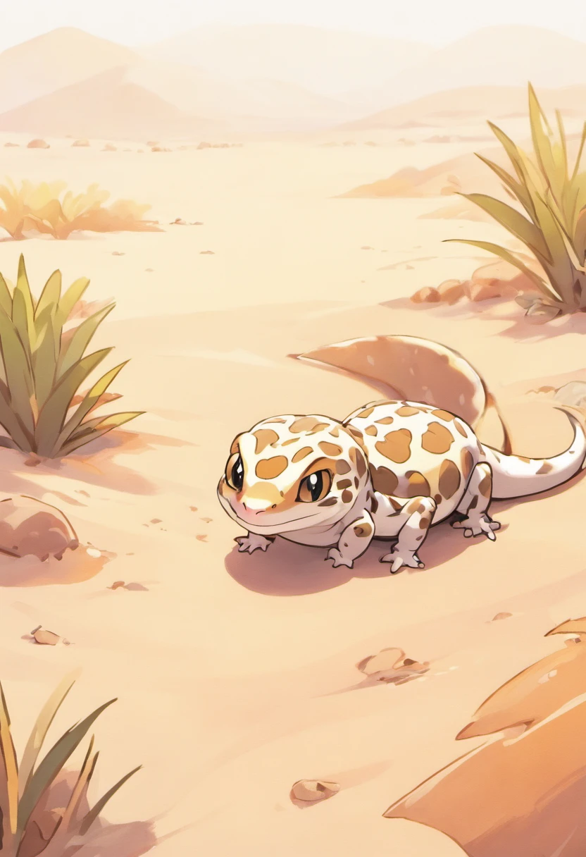 In this captivating illustration, a Leopard Gecko basks in the warmth of its desert habitat, showcasing its distinctive and endearing features. Leopard Geckos, known for their charming appearance and gentle disposition, are a beloved subject in the world of herpetology and wildlife art. Drawn by sowsow pokemon artist, white background,
