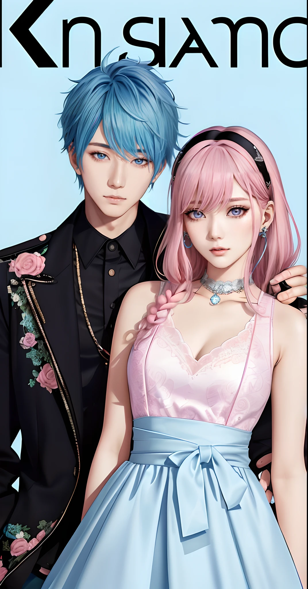 ((Male and female couples)), window, Idol Photos, Magazine covers, Photos of actors, Professional Photos, Height difference, tall male, Happiness, youthfulness, extra detailed face, detailed punk hair, very detailed character, inspired by Sim Sa-jeong, Cai Xukun's, detailed realistic faces, highly detailed realistic face, high detailed face anime, realistic detailed face, Accurate detailed face, attractive androgynous humanoid, Cool Korean fashion in black, ((With a man with light blue hair)), ((Woman with pink hair)), ((Woman with long hair below waist)), ((Man with short hair over ears)), ((Pink hair woman with gentle expression)), ((Man with light blue hair with wild expression)), high-level image quality, ​masterpiece, Photographed so that the whole body can be seen, Photographed to make clothes look beautiful, Take your eyes off, ((two individuals)), ((British couple))