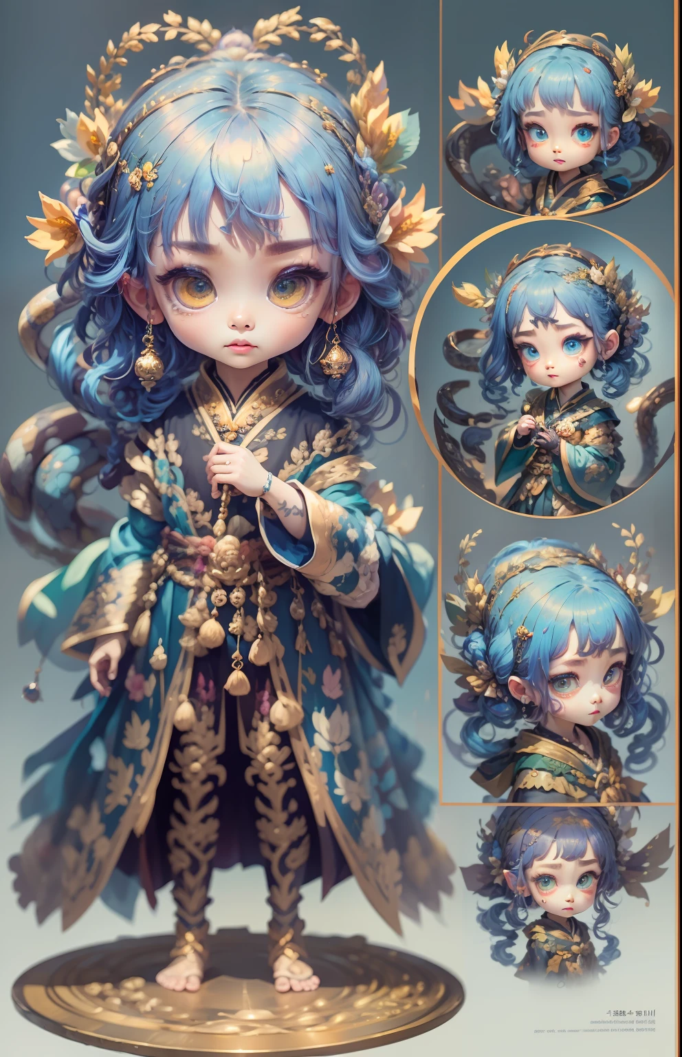 Cute Baby Chibi Anime、((top-quality))、((​masterpiece))、((realisitic))、Medusa、full bodyesbian、Hair made up of countless small snakes、verd s eyes、woman face、Top of metal engraving、Royal aura、Trending in art stations、Sharp Focus、studio photo、intricate-detail、ighly detailed、A detailed eye、illustratio、ighly detailed、Sharp Focus、Digital Rendering、proffesional、4 k