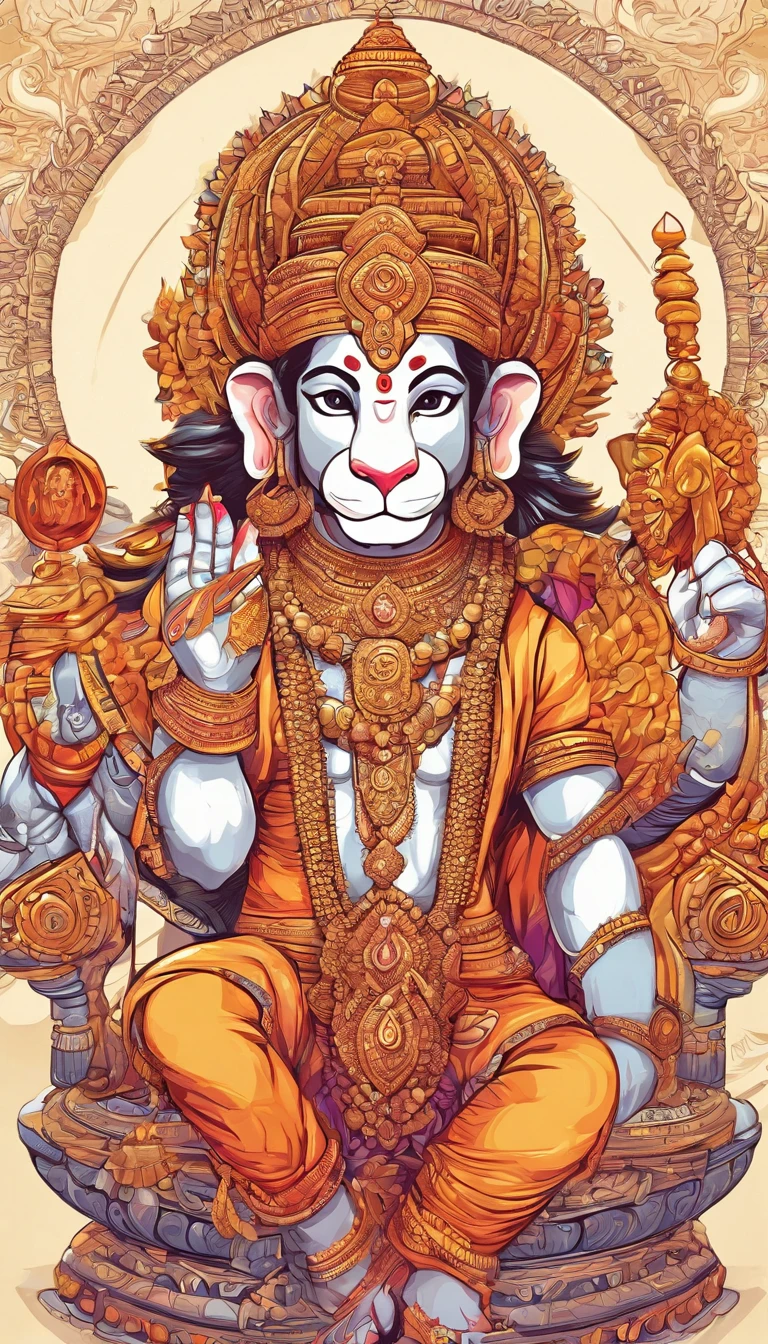 The majestic Panchamukihanuman stands tall, His five faces exude divine power, As he looked down at the puja ceremony.