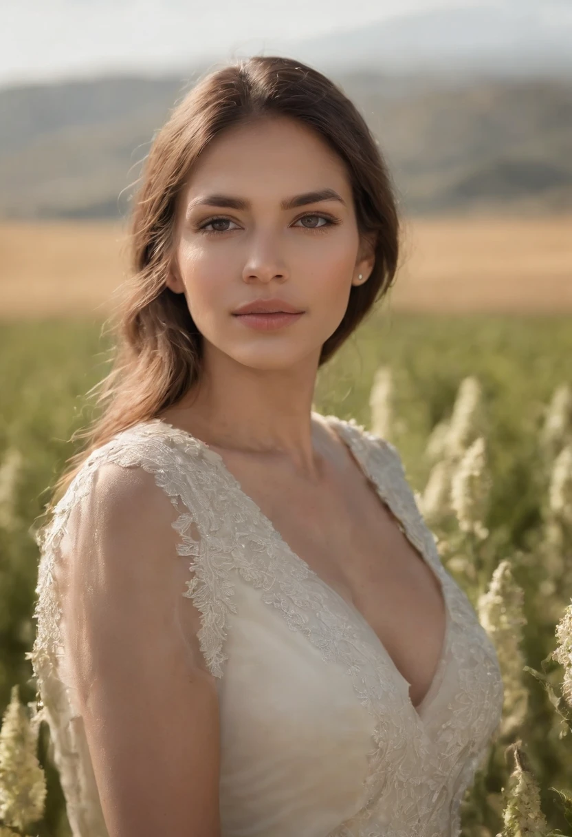 Cinematographer, ultra realista, toma de cuerpo completo, Ropa detallada, rostros detallados, Ojos y cara extremadamente detallados, ojos detallados, (UHD, HDR, Altas Resoluciones, ultra detallado, Detalles intrincados, Efectos texturales, absurdos, obra maestra, la mejor calidad 8k:1.2) Create a photo of a Peruvian family in a quinoa field on a sunny morning.