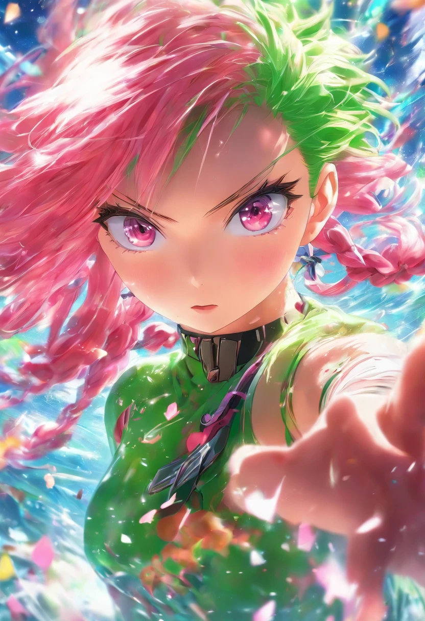 Anime girl with pink hair and green eyes poses for photo, Haruno Sakura, best anime 4k konachan wallpaper, Seductive Anime Girl, marin kitagawa fanart, sakura petals around her, splash art anime loli, anime style 4 k, anime moe art style, High quality anime art style, Detailed anime artwork, anime wallaper, Anime Best Girl