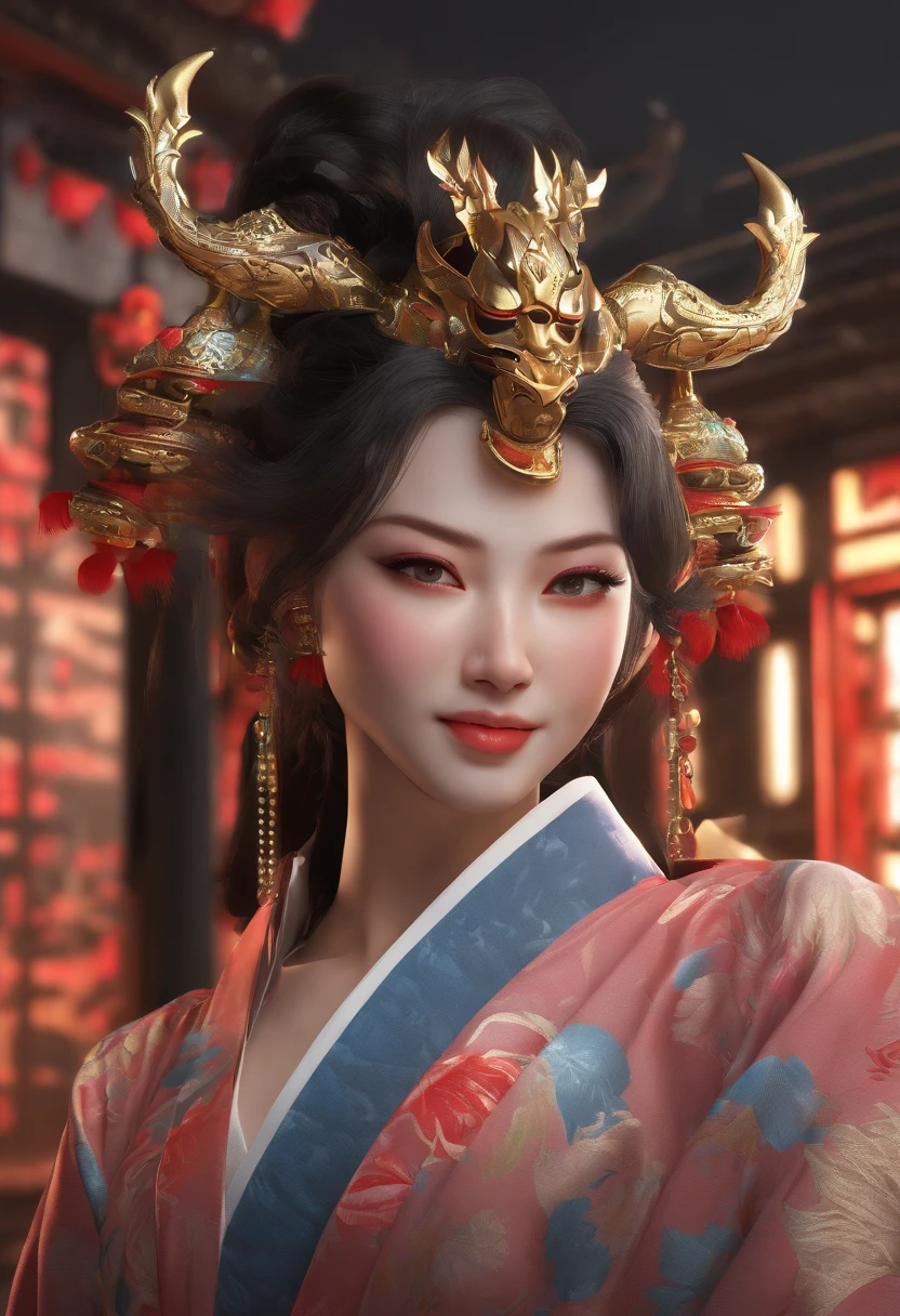 half Hannya mask style+ half kitsune+black woman on right side, illustrator, 0mib, masterpiece, high quality, black and gray, monochrome, 8k, high resolution, high detail, japanese, samurai, extremely detailed eyes and face, japan , black woman on right side, beautiful detailed nose, beautiful detailed eyes, light on face, looking at viewer, (1 woman, mature face), realistic face, full lips, captivating smile, realistic body, (RAW photo, best quality ), (realistic, photorealistic: 1,3) , masterpiece, extremely beautiful, extremely detailed, CG, unity, 4k wallpaper, amazing, fine detail, extremely detailed 8k CG unity wallpaper, huge file size , ultra-detailed, high resolution, absurd, soft light, wet dress, big round ass ,