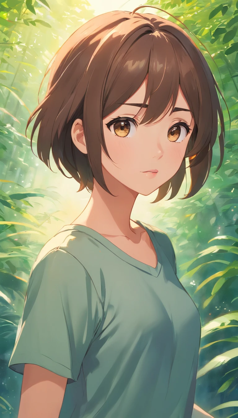 masterpiece, top-quality, verd s eyes、Brown hair、bob、full bodyesbian、girl with、adventurer
