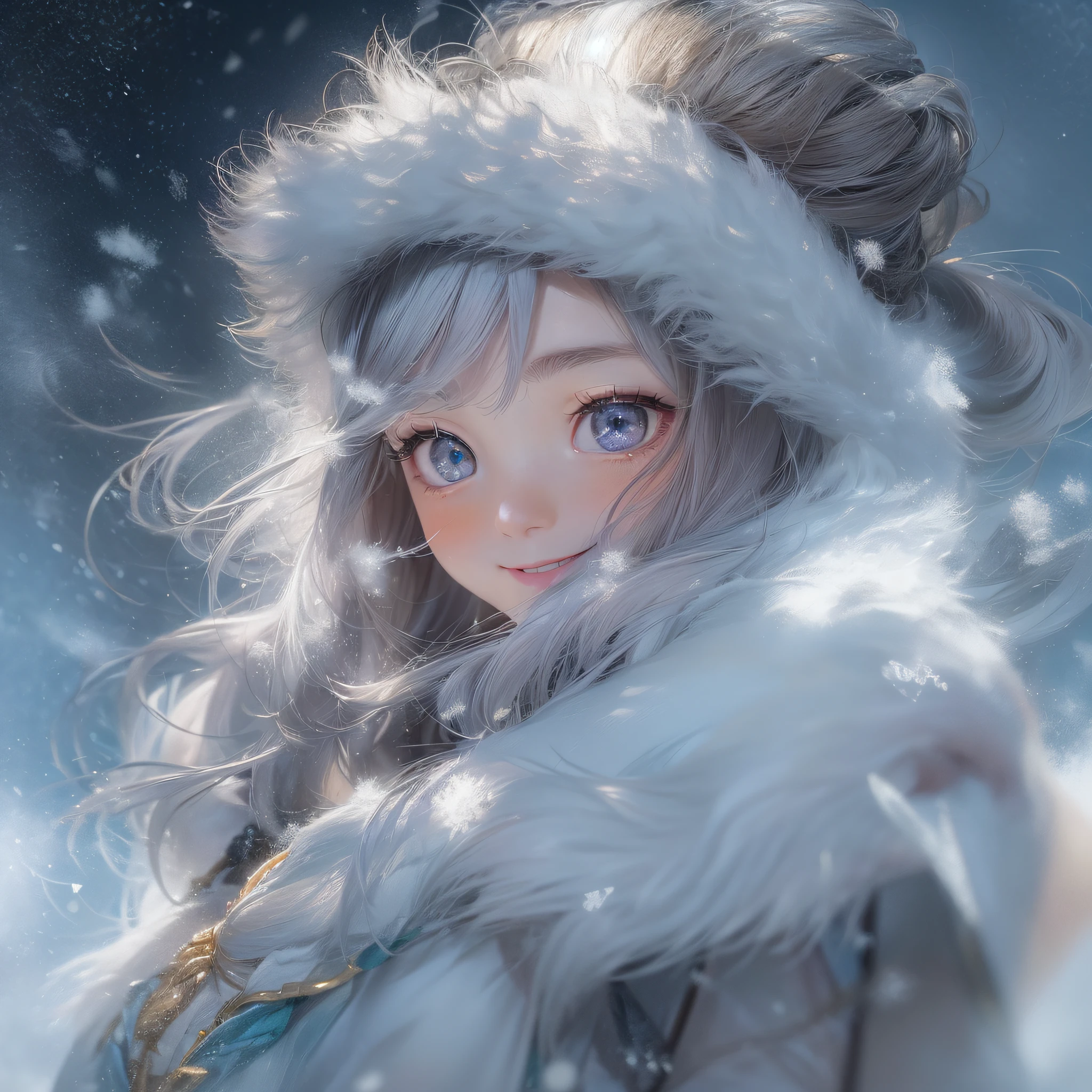 ((snowfield,snow scene)),((6year old girl:1.5)), random poses,With an angle that captures the whole body,complete anatomy,(((wide Blue headband ))), 1 girl,high eyes,tall eyes, natural light,(white fur ), ,bouncing hair,Ainu folk costume,beautiful girl with fine details, Beautiful and delicate eyes, detailed face, Beautiful eyes, beautiful shining body,(snow mountain blue sky:1.5), (best quality:1.3), reflections, detailed background,(masterpiece), (8k quality:1.4), (ultra highres:1.2), (hyperrealistic:1.4), (photorealistic:1.2),outdoor lighting ,masterpiece, black hair, blue eyes, pale white skin, tiny body, slender body,