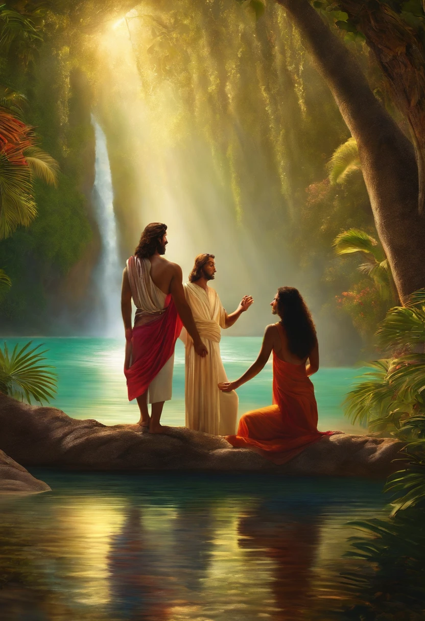 Man and woman in paradise realism Jesus is with them