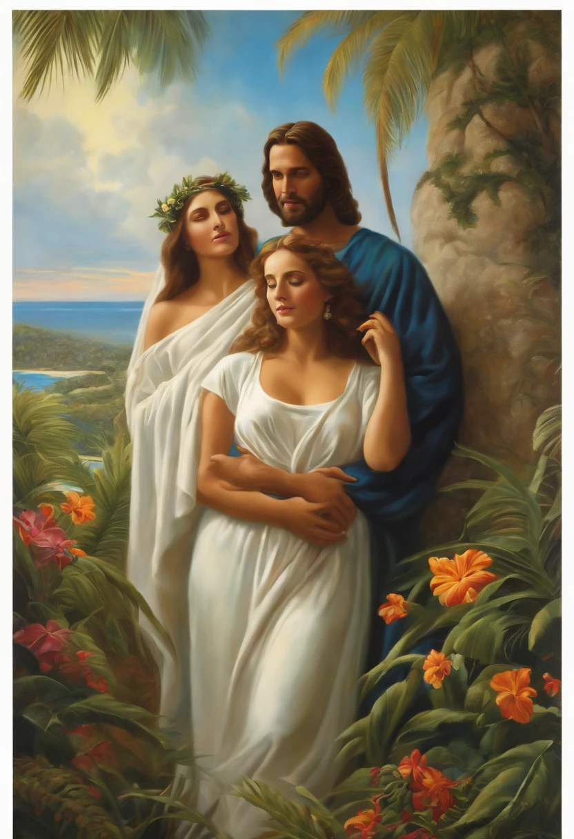 Man and woman in paradise realism Jesus is with them