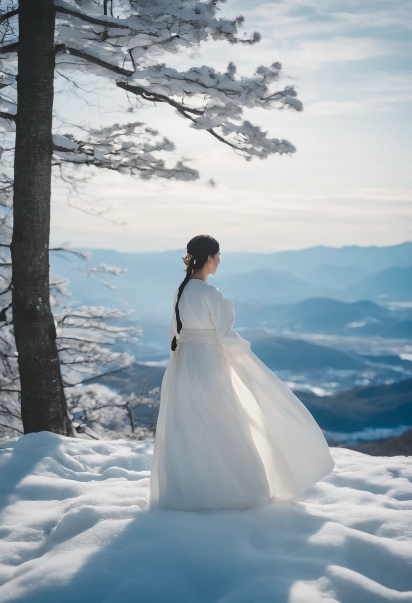 Kikurihime Hakusan, Goddess standing on Hakusan mountain white with snow。Kikurihime's background is a cloudless blue sky。