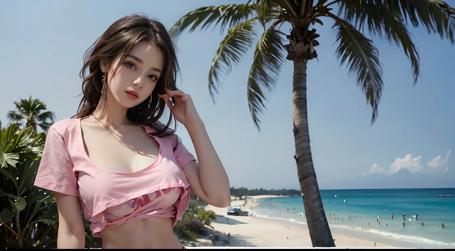 ((best qualtiy, 8K, tmasterpiece:1.3)), edgy:1.2, A beautiful woman with a perfect body:1.4, Slim Abs:1.2, ((Layered hairstyle, tits huge:1.5)), (Athens，the street：1.2），saturated：1.5，Highly detailed facial and skin texture，A detailed eye，Double eyelidd，Look at the camera sideways，open shirt，navels，exposed navel，Cover your chest with your hands，hands on breasts, , Sunny weather, enormous breast, seaside, waves, palm tree, White t-shirt and ripped shorts, Sunny weather, seaside, waves, palm tree, White t-shirt and ripped shorts, Sunny weather, seaside, waves, palm tree, White t-shirt and ripped shorts,take off HER's t-shirt, PINK TITS,take off HER's t-shirt, PINK TITS,take off HER's t-shirt, PINK TITS,take off HER's t-shirt, PINK TITS,take off HER's t-shirt, PINK TITS,take off HER's t-shirt, PINK TITS,take off HER's t-shirt, PINK TITS,take off HER's t-shirt, PINK TITS,take off HER's t-shirt, PINK TITS,take off HER's t-shirt, PINK TITS
