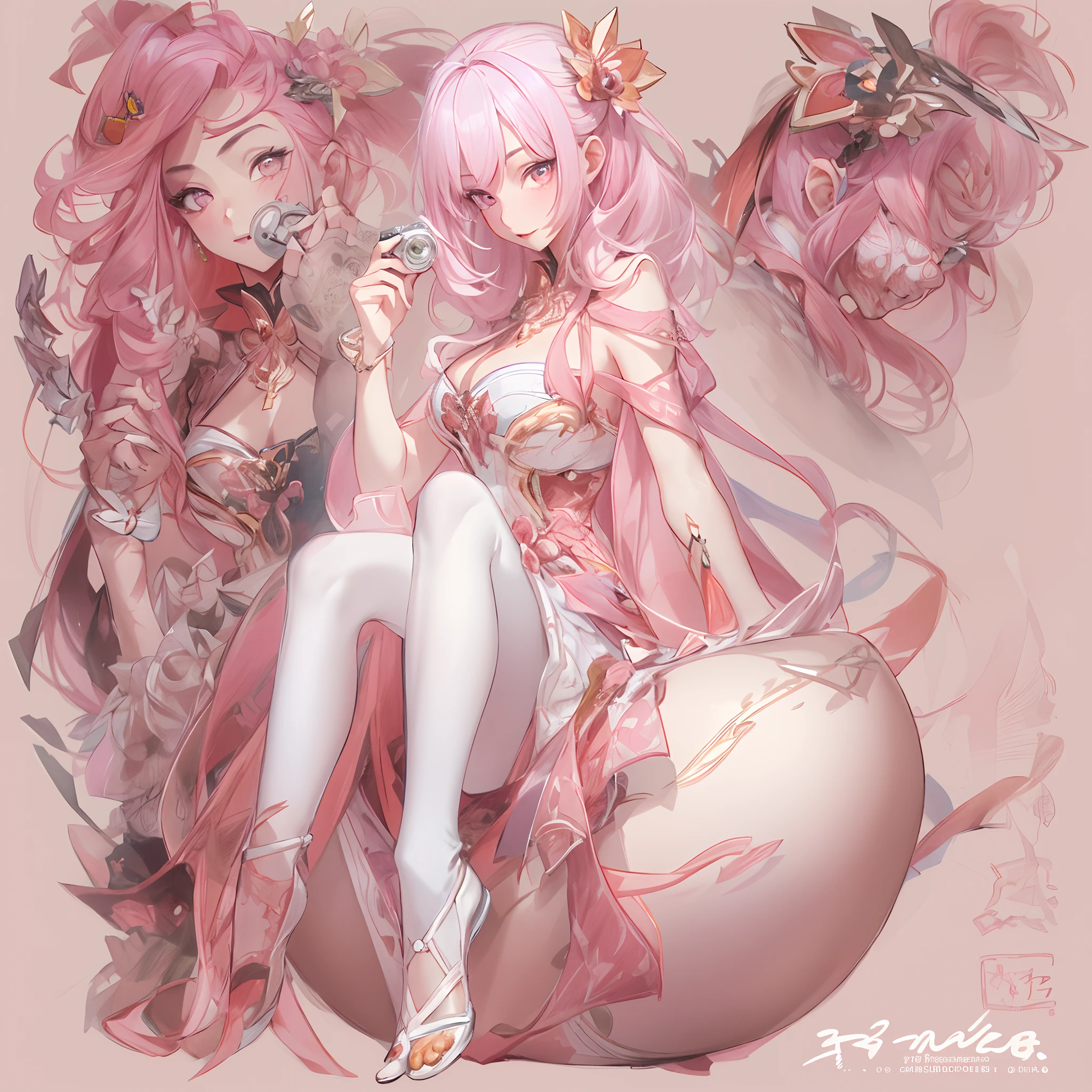 (((Exploding background))),Jump up.stagnated,Teary-eyed,horns, bangs, long_hair, pink_hair, halo, ribbon, smile, neck_ribbon, blush, breasts, red_ribbon, yellow_eyes.