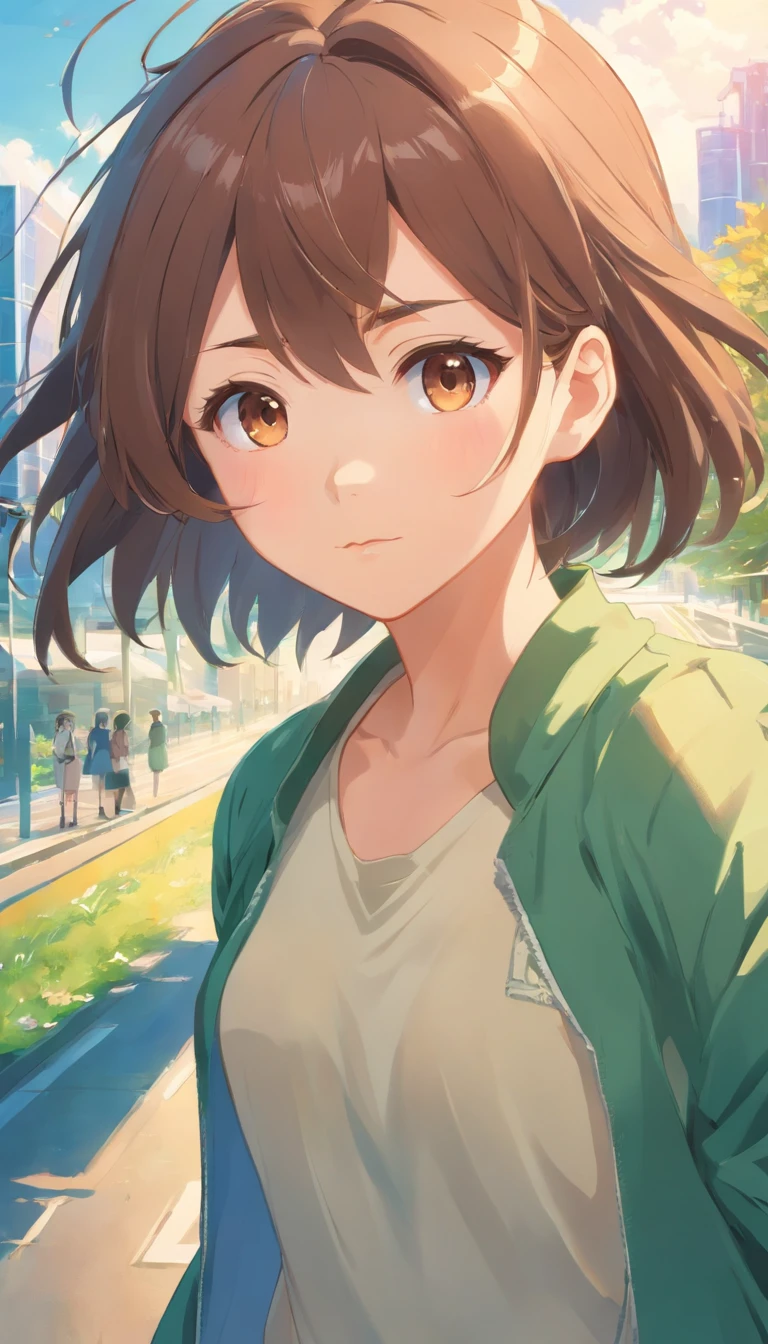 masterpiece, top-quality, verd s eyes、Brown hair、bobhair、girl with、idol