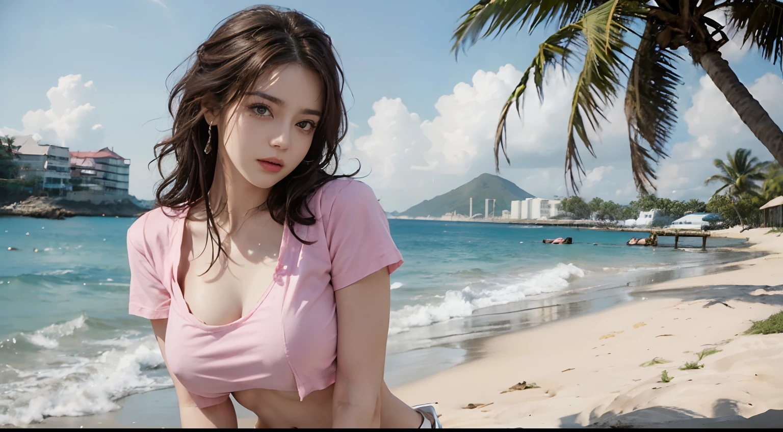 ((best qualtiy, 8K, tmasterpiece:1.3)), edgy:1.2, A beautiful woman with a perfect body:1.4, Slim Abs:1.2, ((Layered hairstyle, tits huge:1.5)), (Athens，the street：1.2），saturated：1.5，Highly detailed facial and skin texture，A detailed eye，Double eyelidd，Look at the camera sideways，open shirt，navels，exposed navel，Cover your chest with your hands，hands on breasts, , Sunny weather, enormous breast, seaside, waves, palm tree, White t-shirt and ripped shorts, Sunny weather, seaside, waves, palm tree, White t-shirt and ripped shorts, Sunny weather, seaside, waves, palm tree, White t-shirt and ripped shorts,take off HER's t-shirt, PINK TITS,take off HER's t-shirt, PINK TITS,take off HER's t-shirt, PINK TITS,take off HER's t-shirt, PINK TITS,take off HER's t-shirt, PINK TITS,take off HER's t-shirt, PINK TITS,take off HER's t-shirt, PINK TITS,take off HER's t-shirt, PINK TITS,take off HER's t-shirt, PINK TITS,take off HER's t-shirt, PINK TITS