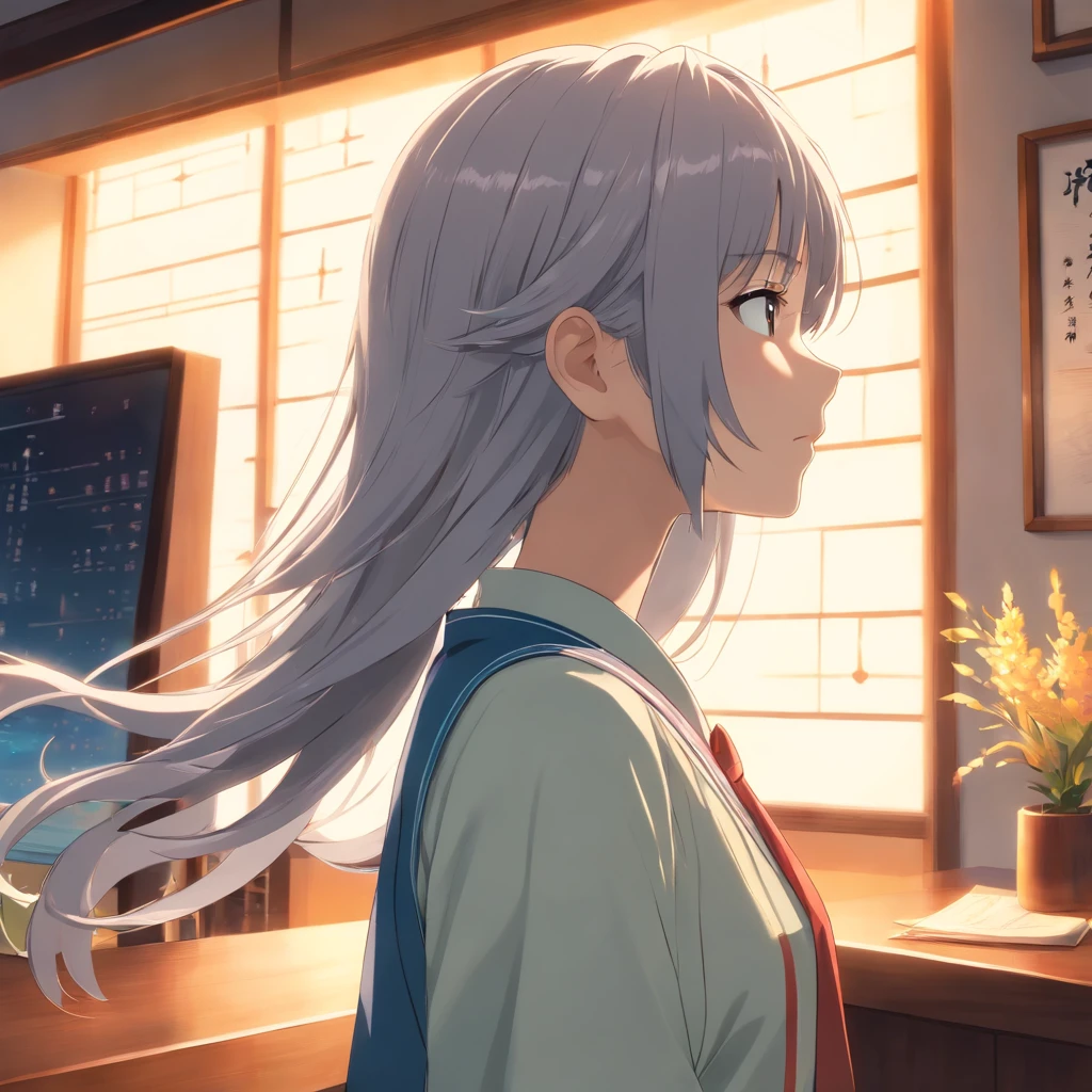 (white backgrounid),(Silhouette of a girl's head, closing her eyes, Long gray hair, Oriental elements)，(Chinese illustration，paper art:1.3, Art on upholstered paper:1.2),( reasonable design, 清晰的线条, High- sharpness,Best quality, Very detailed, Master parts, movie light effect, 4K )