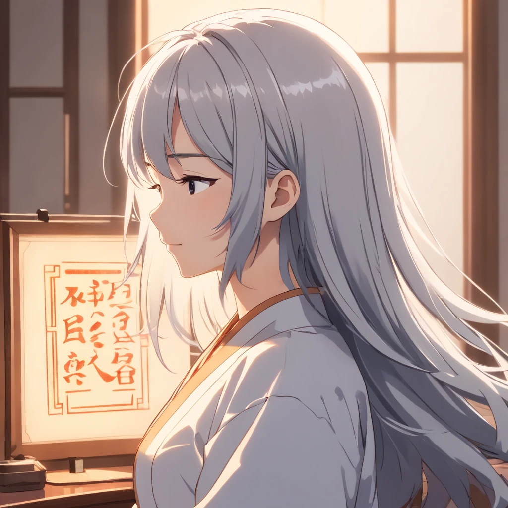 (white backgrounid),(Silhouette of a girl's head, closing her eyes, Long gray hair, Oriental elements),(Chinese illustration,paper art:1.3, Art on upholstered paper:1.2),( reasonable design, 清晰的线条, High- sharpness,Best quality, Very detailed, Master parts, movie light effect, 4K )