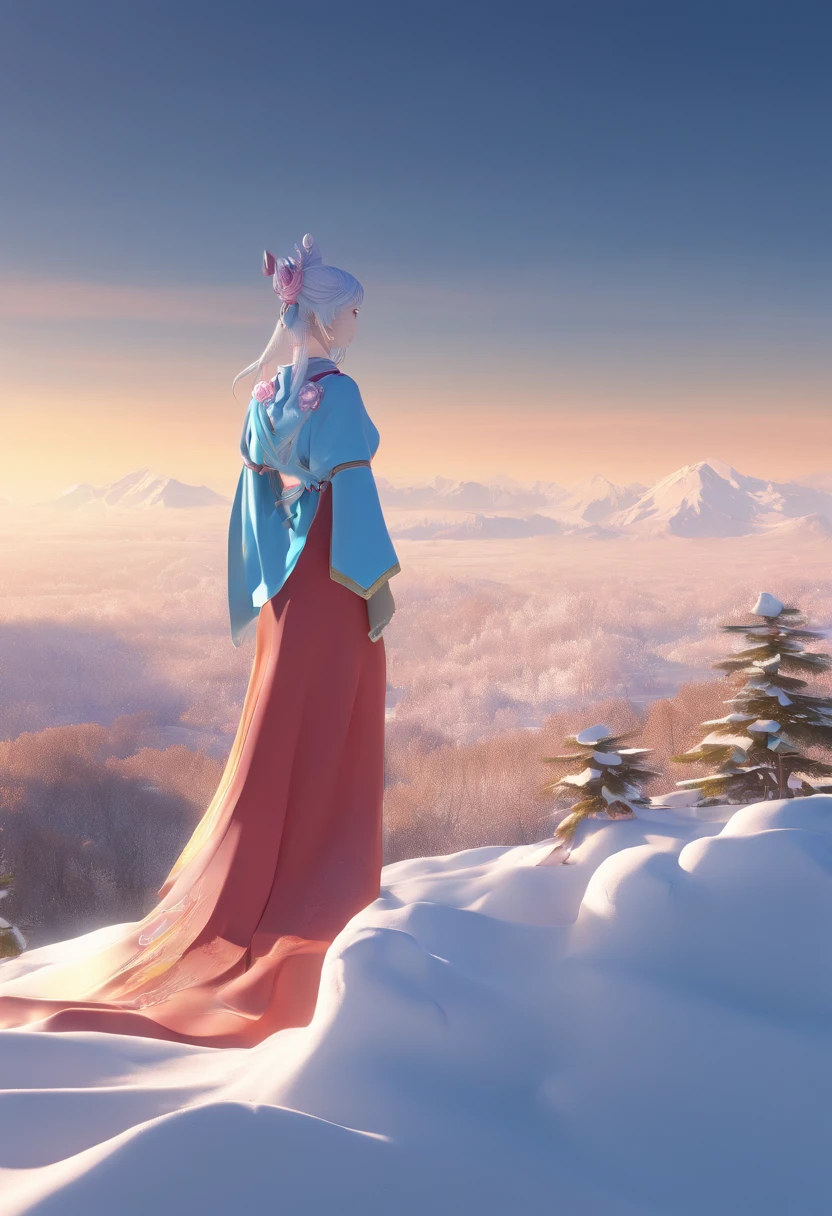 Kikurihime Hakusan, Goddess standing on snowy Hakusan mountain. Kikurihime's background is a cloudless blue sky。