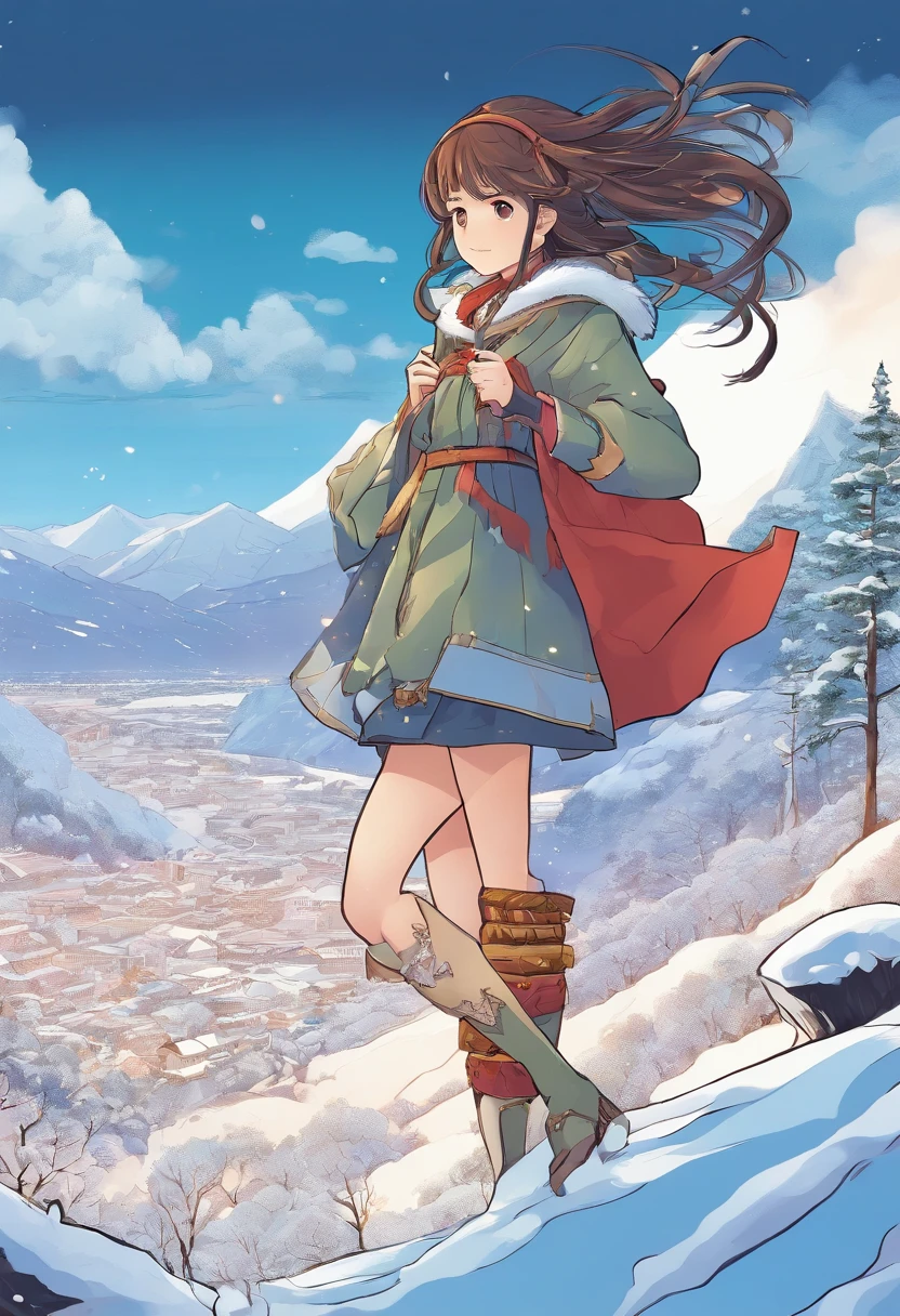 Kikurihime Hakusan, Goddess standing on snowy Hakusan mountain. Kikurihime's background is a cloudless blue sky。