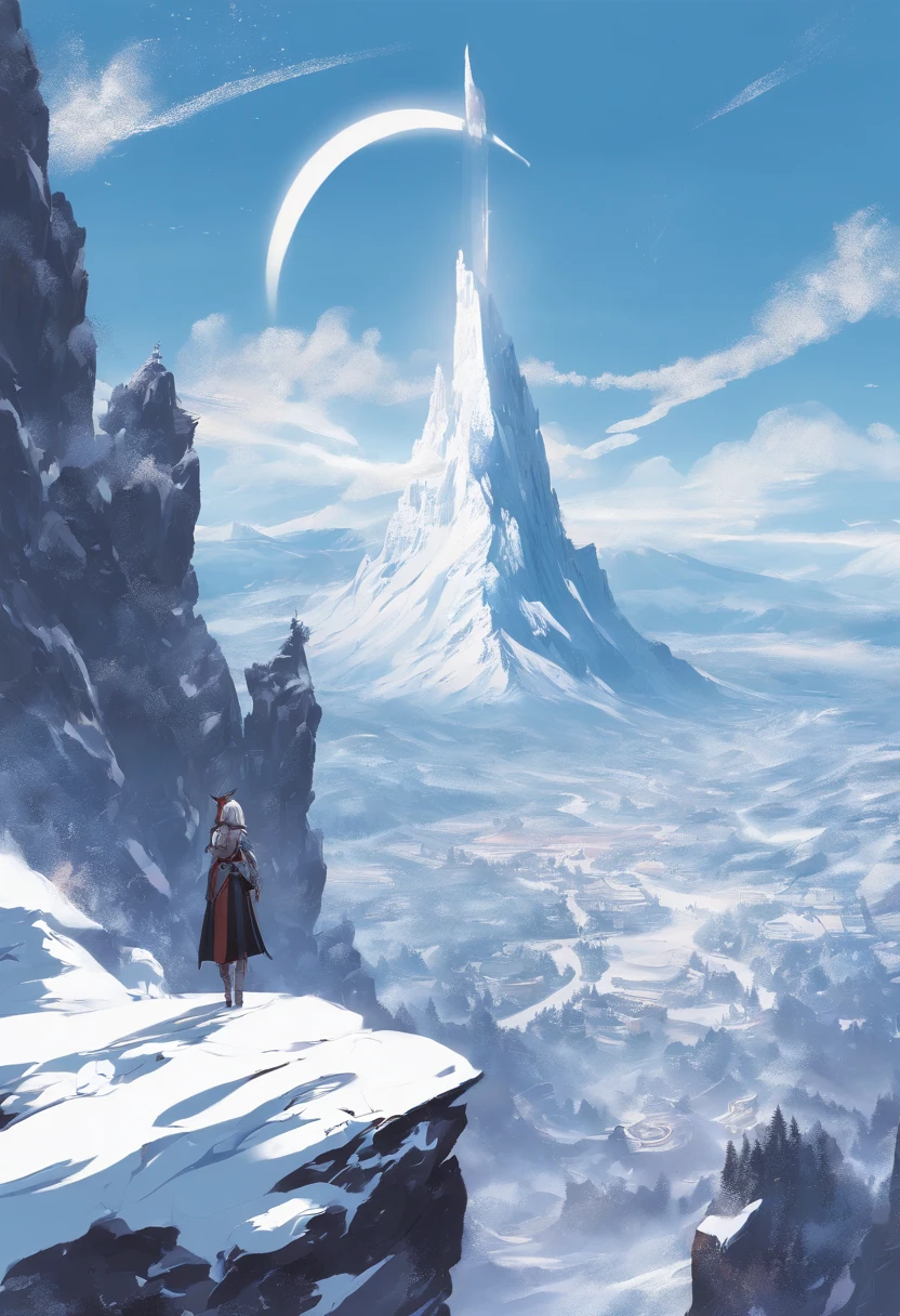 Kikurihime Hakusan, Goddess standing on snowy Hakusan mountain. Kikurihime's background is a cloudless blue sky。