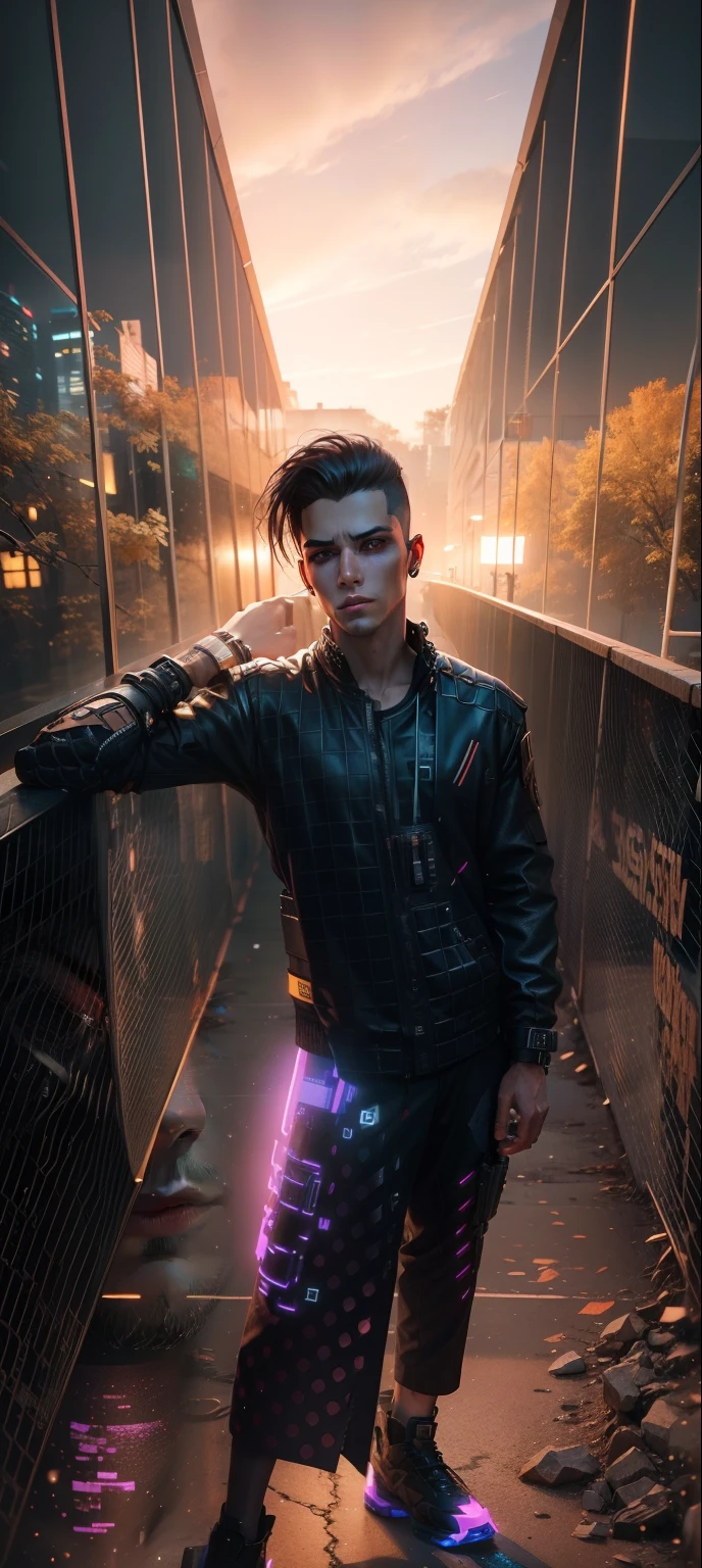 Change background cyberpunk handsome boy, realistic face, 8k, ultra realistic,