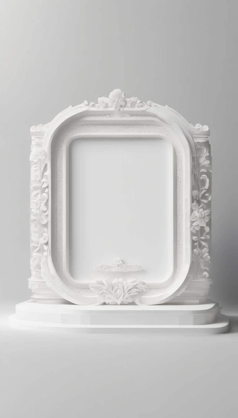 3D white popping name plate, horizontal landscape in rounded rectangle name plate, blank name plate, relief surround name plate, meticulously carved, white ivory carving, minimalistic, white spaces, pastel, javanese style, blank background, multidimensional paper fog crafts, paper illustration, landscape angle view, surabaya, 8k,chick, elegant, satisfying, forrestrial, high resolution, 8k