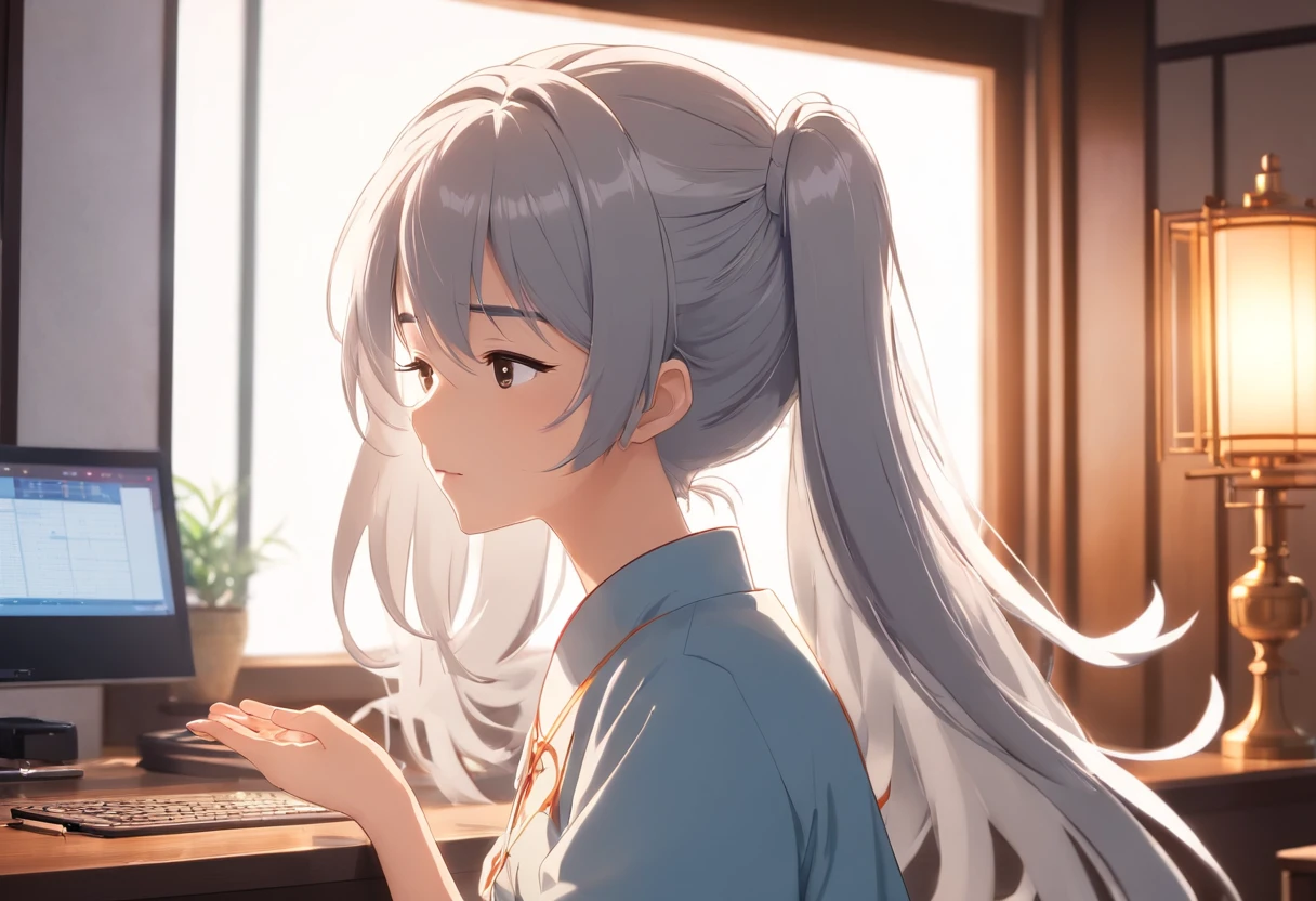 (white backgrounid),(Silhouette of a girl's head, closing her eyes, Long gray hair, Oriental elements),(Chinese illustration,paper art:1.3, Art on upholstered paper:1.2),( reasonable design, 清晰的线条, High- sharpness,Best quality, Very detailed, Master parts, movie light effect, 4K ),full bodyesbian,Good hands,Small characters,The character is in the center of the frame,Faraway view