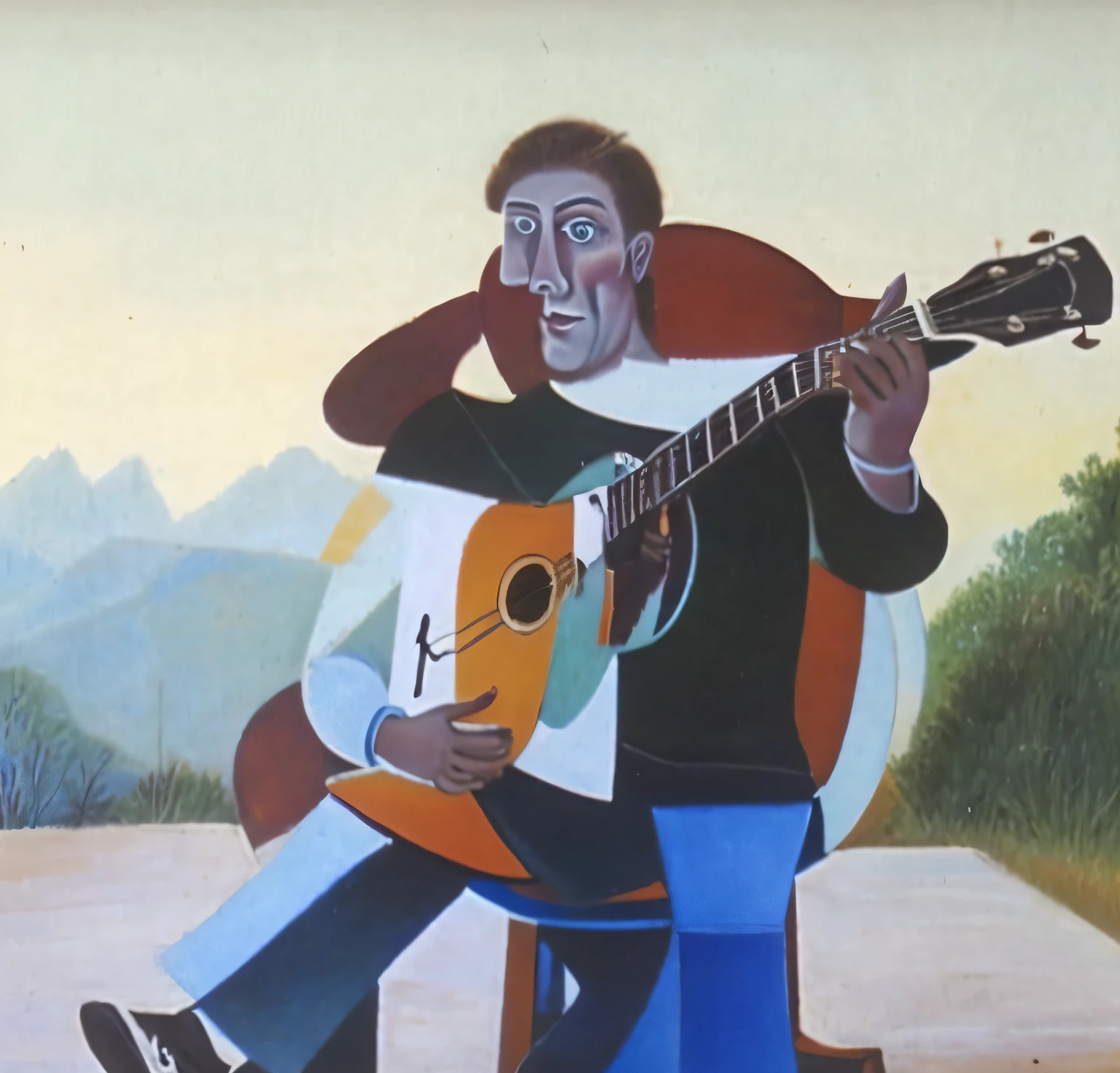 Alafeld man sitting on a blue stool playing guitar, still from a music video, plays the guitar, performing a music video, The man who plays the guitar, music video, YouTube video screenshots, Playing guitar, guitar solo, plays the guitar, Yan, musician, video still, guitarists, in spain, the guitar player, carrying a guitar, screenshots from movies