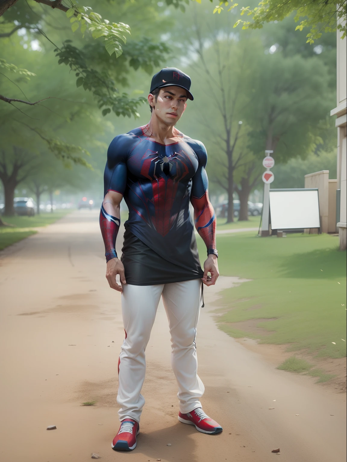 Enhance face skin more sharpen, change body to Spider-Man, ultra realistic, 8k HD,