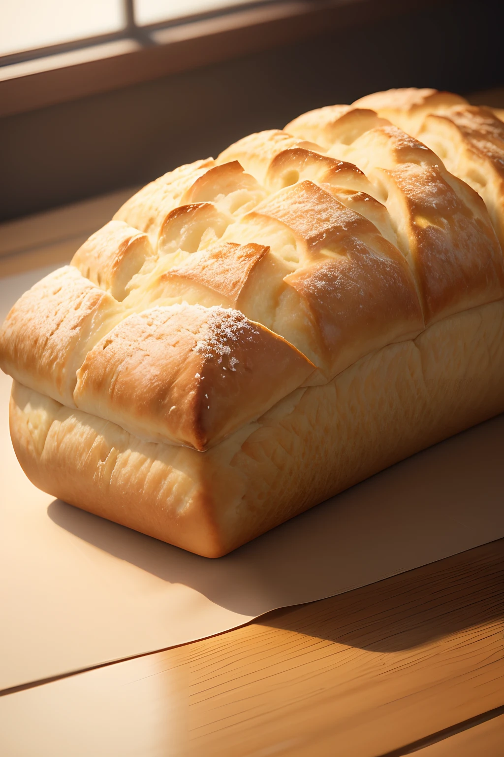(best quality,realistic,3D rendering,ultra-detailed),a piece of pao_com_casca with a perfectly golden crust, in a realistic 3D rendering. The texture of the bread should be ultra-detailed, with visible crumbs and a crispy surface. The crust should have a beautiful deep golden color, with a slight shine to enhance the realistic effect. The bread should look fresh and inviting, with a soft interior and a slightly crunchy crust. The lighting should emphasize the texture and highlight the golden color of the crust. The background should be simple and clean, focusing all attention on the pao_com_casca.