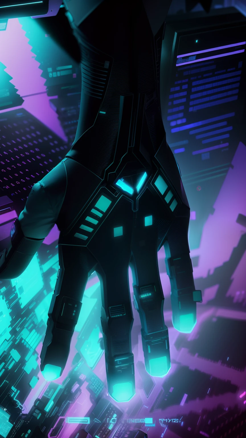 a dimly lit computer lab with lots of monitors and a keyboard, cyberpunk setting, Cyber punk configuration, cyber neon lighting, cyber space, cyberpunk with neon lighting, luzes cyber neon, in a cyberpunk themed room, interior cyberpunk, Gamer screen on metal table, cyber aesthetic, Cybernetic style, computador sci-fi, cyber background, cyber installation, console e computador