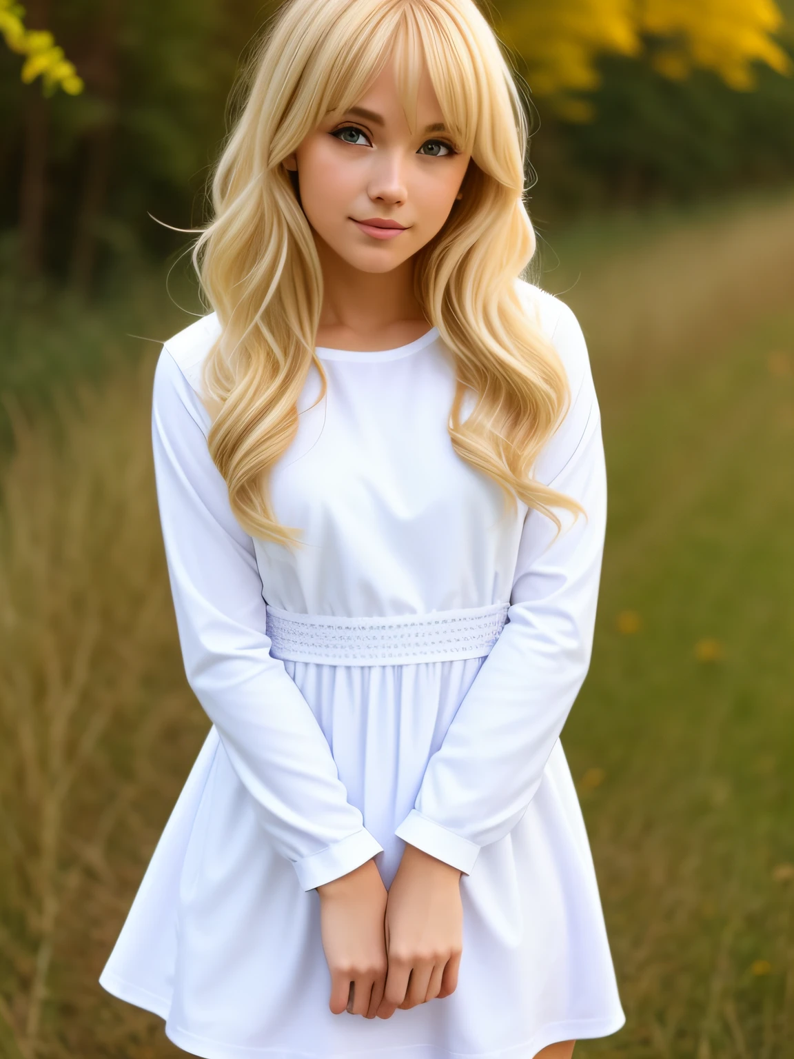 blond hairbl, longsleeve, dress
