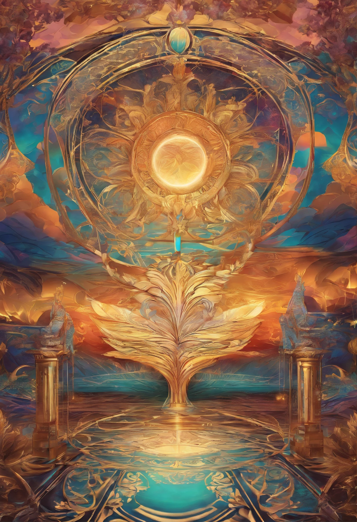 Virtual Scene Design, Rainbow Gradient Galvanized Fiberglass,Surreal visual representation,majestic architecture,Unique,Convoluted,exquisitedetails,(blender,OC rendering,Natural light,God's Ray Trace,8K),The Glory of God,The Glory of God,celestial realm,Heaven,God bless