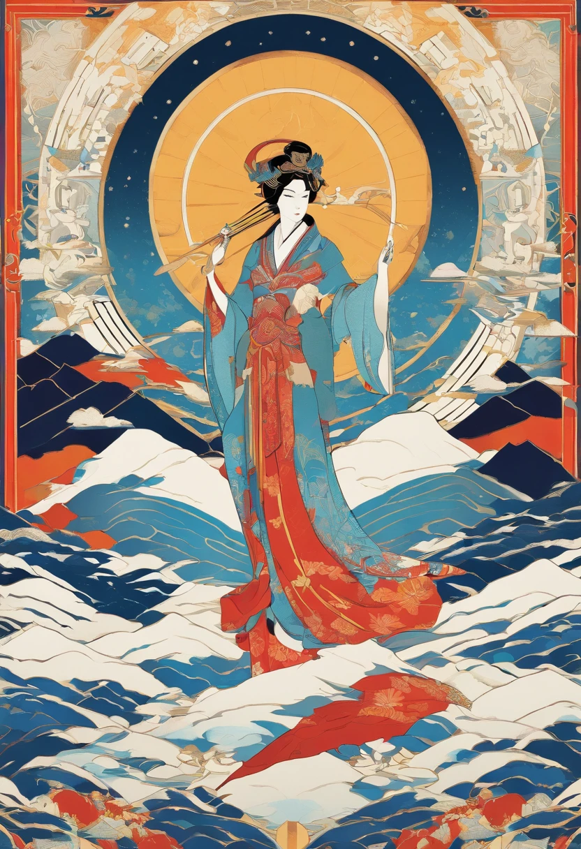 Kikurihime Hakusan, Goddess standing on snowy Hakusan mountain. Kikurihime's background is a cloudless blue sky。