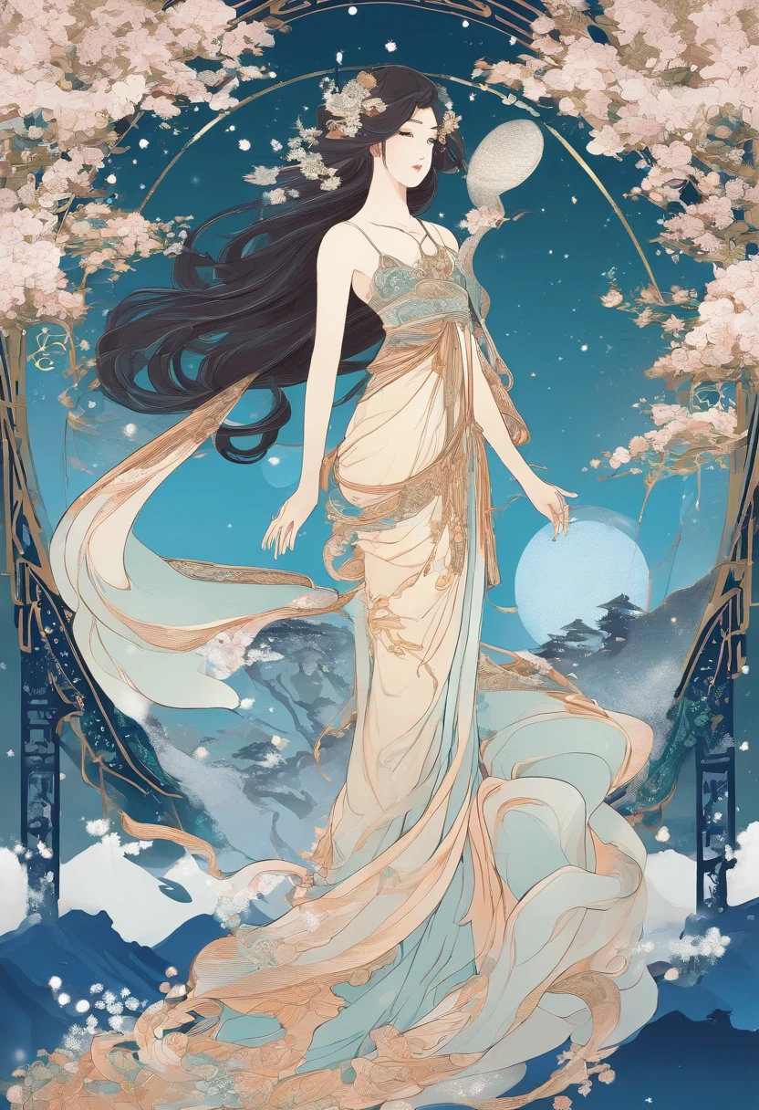 Kikurihime Hakusan, Goddess standing on snowy Hakusan mountain. Kikurihime's background is a cloudless blue sky。