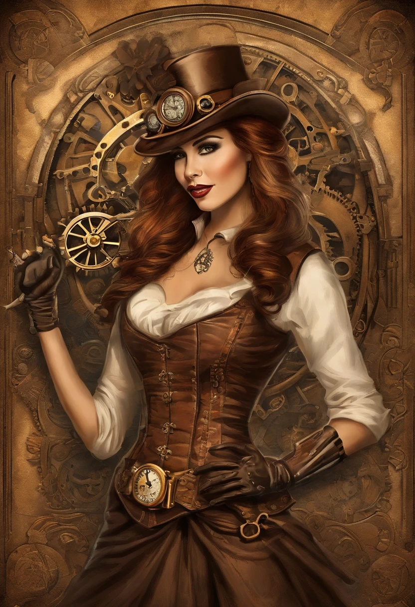 There is a man in a steampunk hat,Woman with a gun., steampunk girl, wearing steampunk attire, age inventor steampunk, (steampunc), ( steampunc ), In steampunk style, steampunc, steampunk fiction, steampunk aesthetic, Beautiful steampunk goddess, steampunk beautiful anime woman, steampunc, Fantasia steampunk, estilo de fantasia steampunk, Steampunk art, steampunk digital art, Steampunk clothing