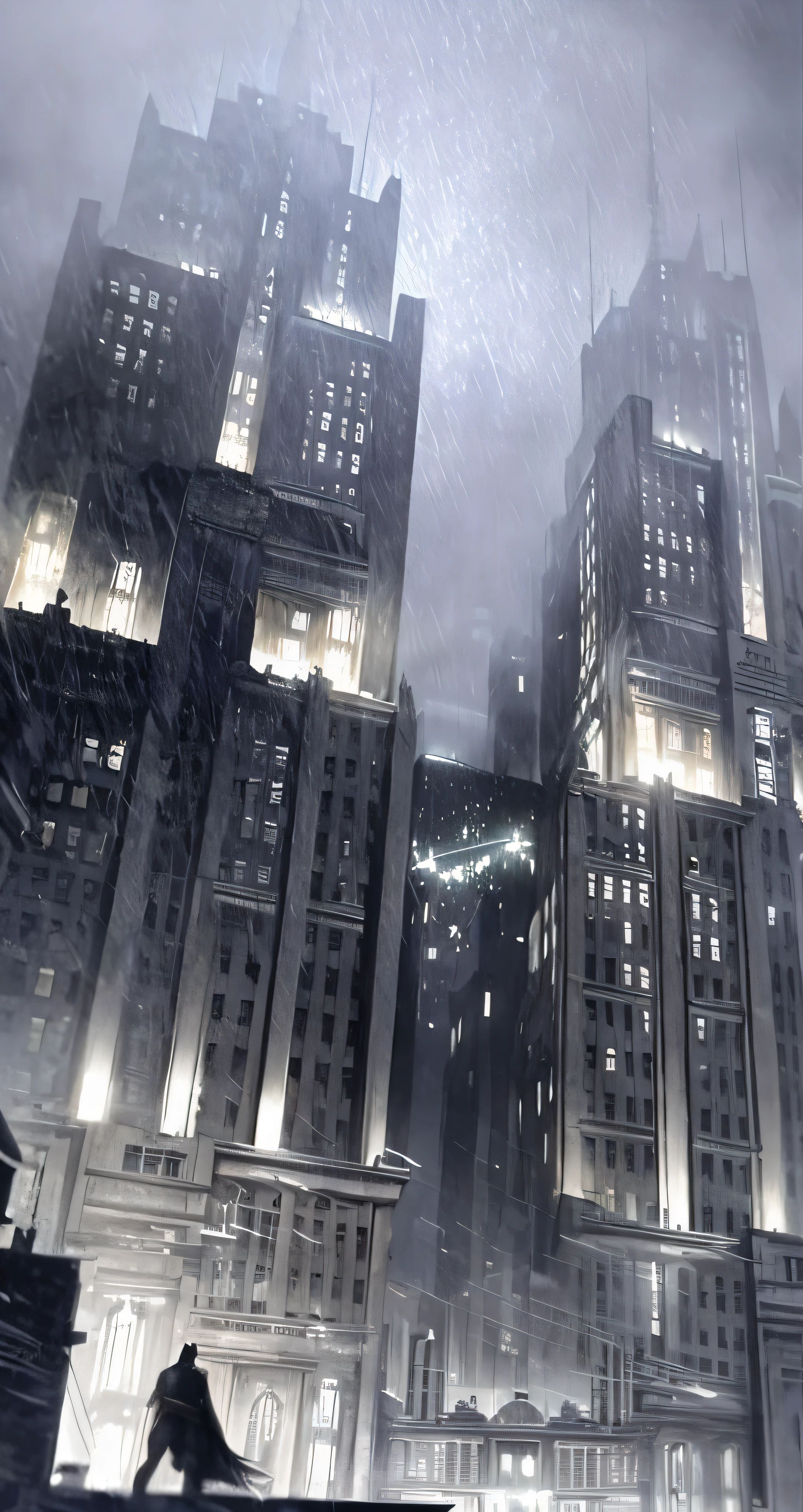 Batman, o Cavaleiro das Trevas retorna, metropolis filmic gotham city, Noite em Gotham City, Paisagem da cidade de Bladerunner, dramatic lighting. arte conceitual, Gotham setting, Apartamento Bladerunner, Como uma cena de Blade Runner, Bladerrunner na chuva, Cidade Cyberpunk Chuvosa, Cidade batida. Neo Estilo Preto, em Bladerunner City, Arte conceitual de Blade Runner