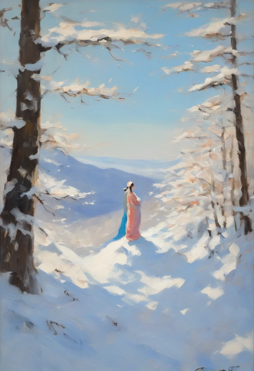 Kikurihime Hakusan, Goddess standing on snowy Hakusan mountain. Kikurihime's background is a cloudless blue sky。