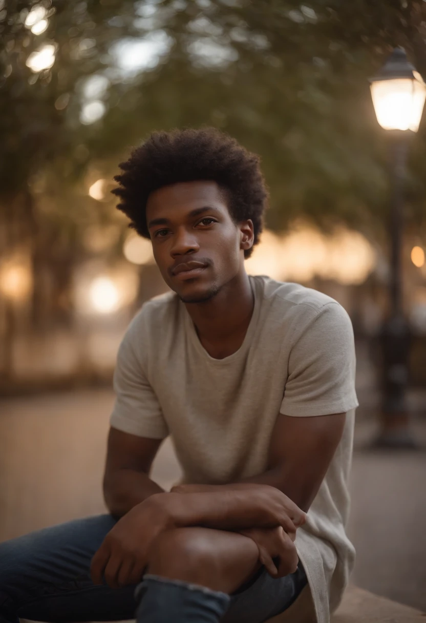 Foto RAW, um retrato de um homem afro europeu de 25 anos em roupas casuais, noite, rua da cidade, (pele altamente detalhada: 1.2), 8k uhd, dslr, soft-lighting, alta qualidade, grain of film, Fujifilm XT3