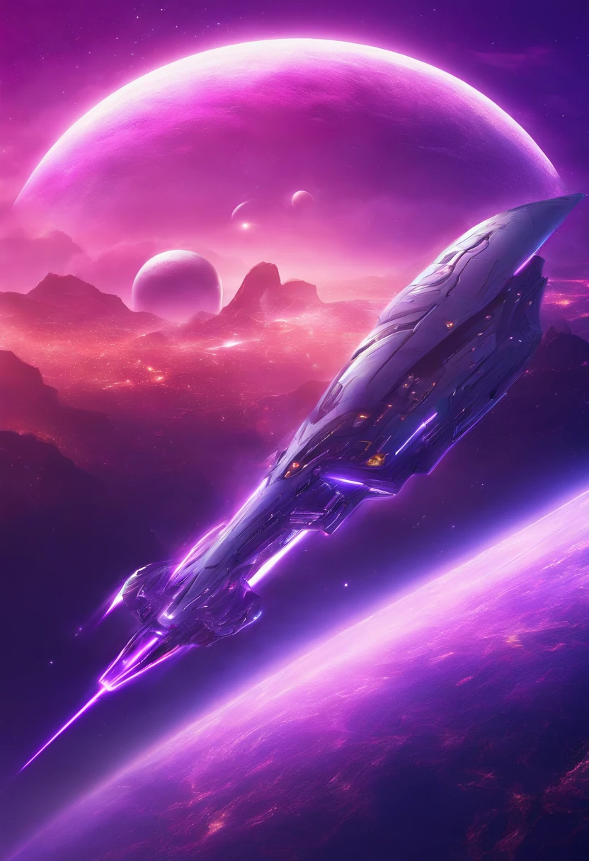 Futuristic alien spaceships flying abovethe space Nova planets and xlouds, dark sky, purple lighting, rain,lightning, hyper realistic, highly detailed,8k