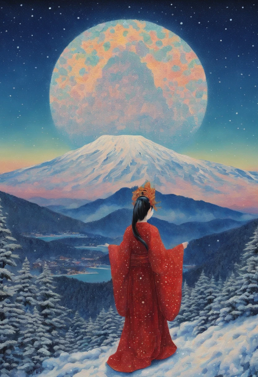 Kikurihime Hakusan, Goddess standing on snowy Hakusan mountain. Kikurihime's background is a cloudless blue sky。