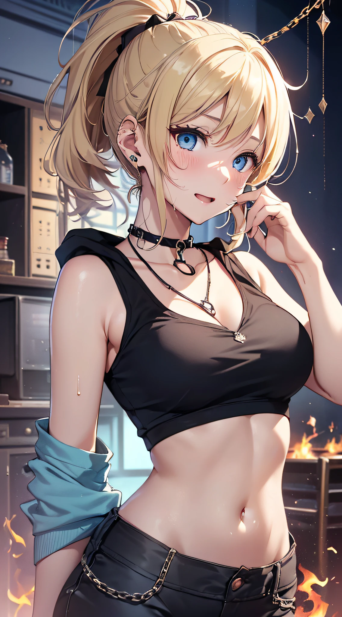 (Masterpiece), Best Quality, ultra-detailed, perfect hands(Delicate finger expression), perfect legs, Delicate eye expression, delicate face expression,1girl(ryune, Slender and sexy body, Moderate and pretty breasts, naked body, empty eye),blank face, closed mouth(wicked smile), Solo, nude, cowboy shots,maid (black, ultra miniskirt),maid headdress, skirt lift, pussy, cum in pussy, in a bedroom,standing, Sexy waist teasing, provocative pose,waruochi