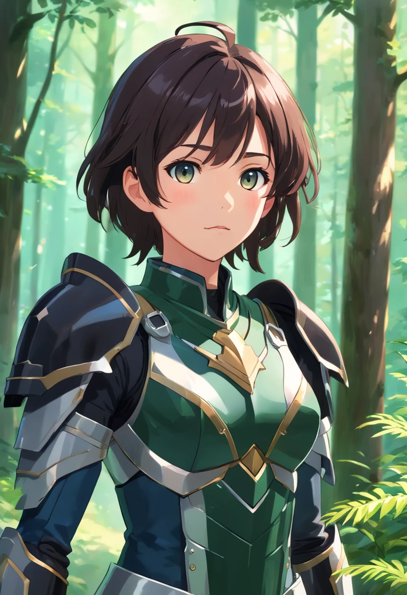 a sserafimsakura, perfect eyes, (ultra realistic:1.5), (standing in forest:1.2), (close-up photo:1.5), (black paladin armor:1.2), (intricate:1.2), (looking at camera:1.2), (best quality:1.2),