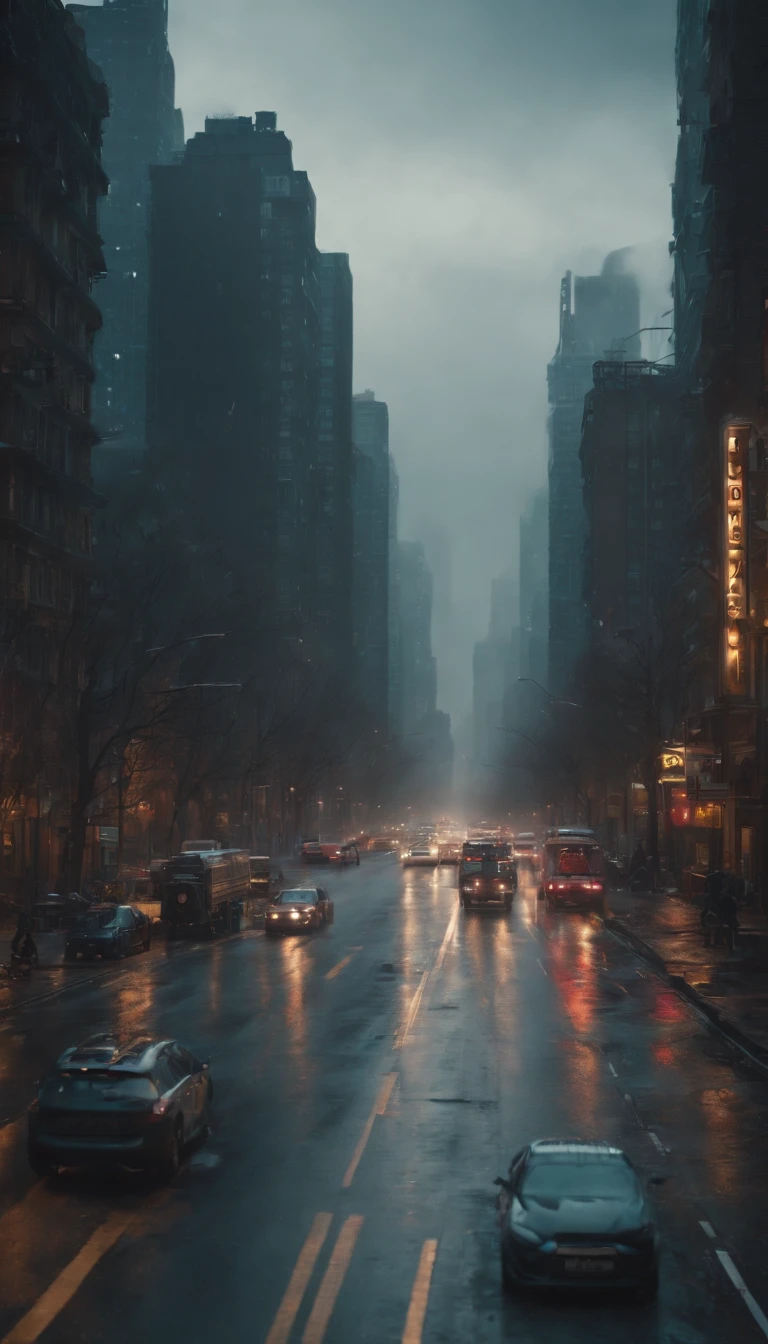 The view from a road, an apocalyptic city with Cyberpunk style.