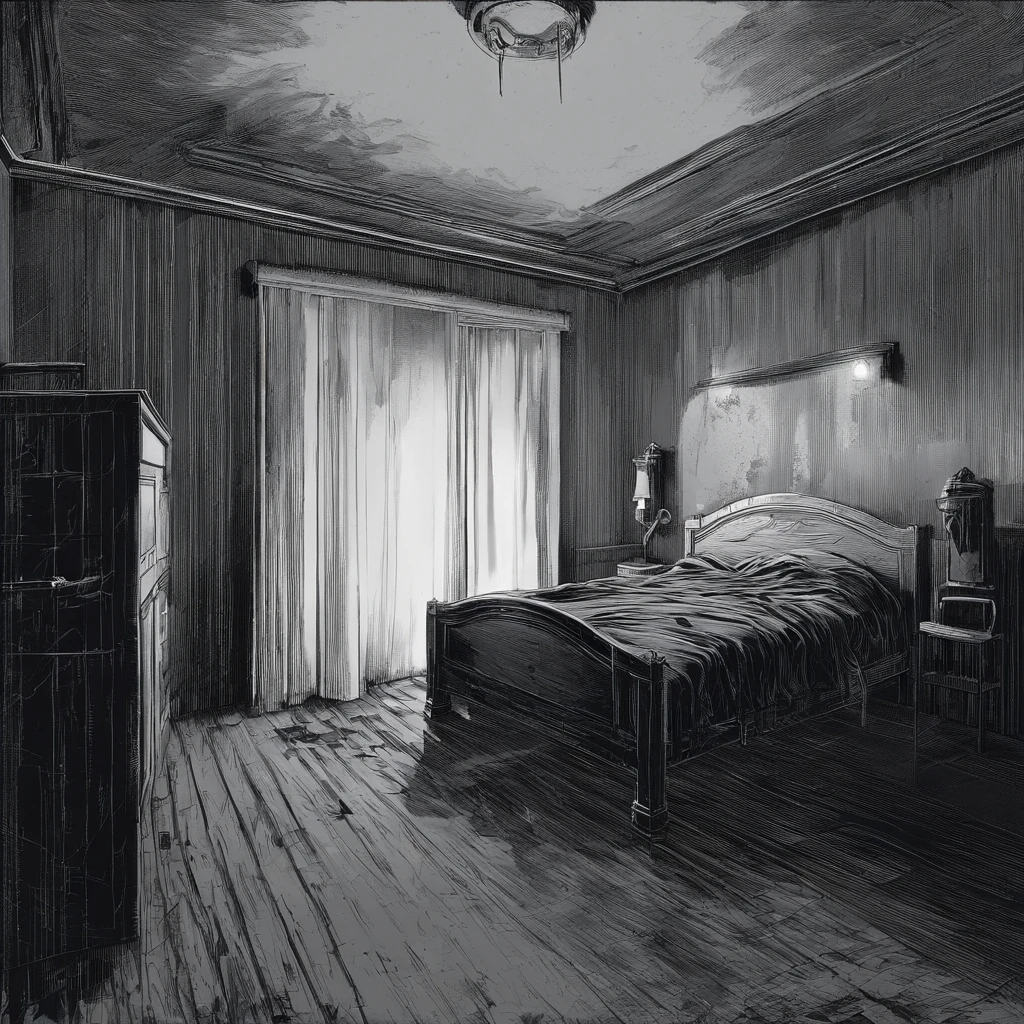 A room in an apartment、The mirror is placed in the middle、A ghost comes out of the mirror、Daytime room