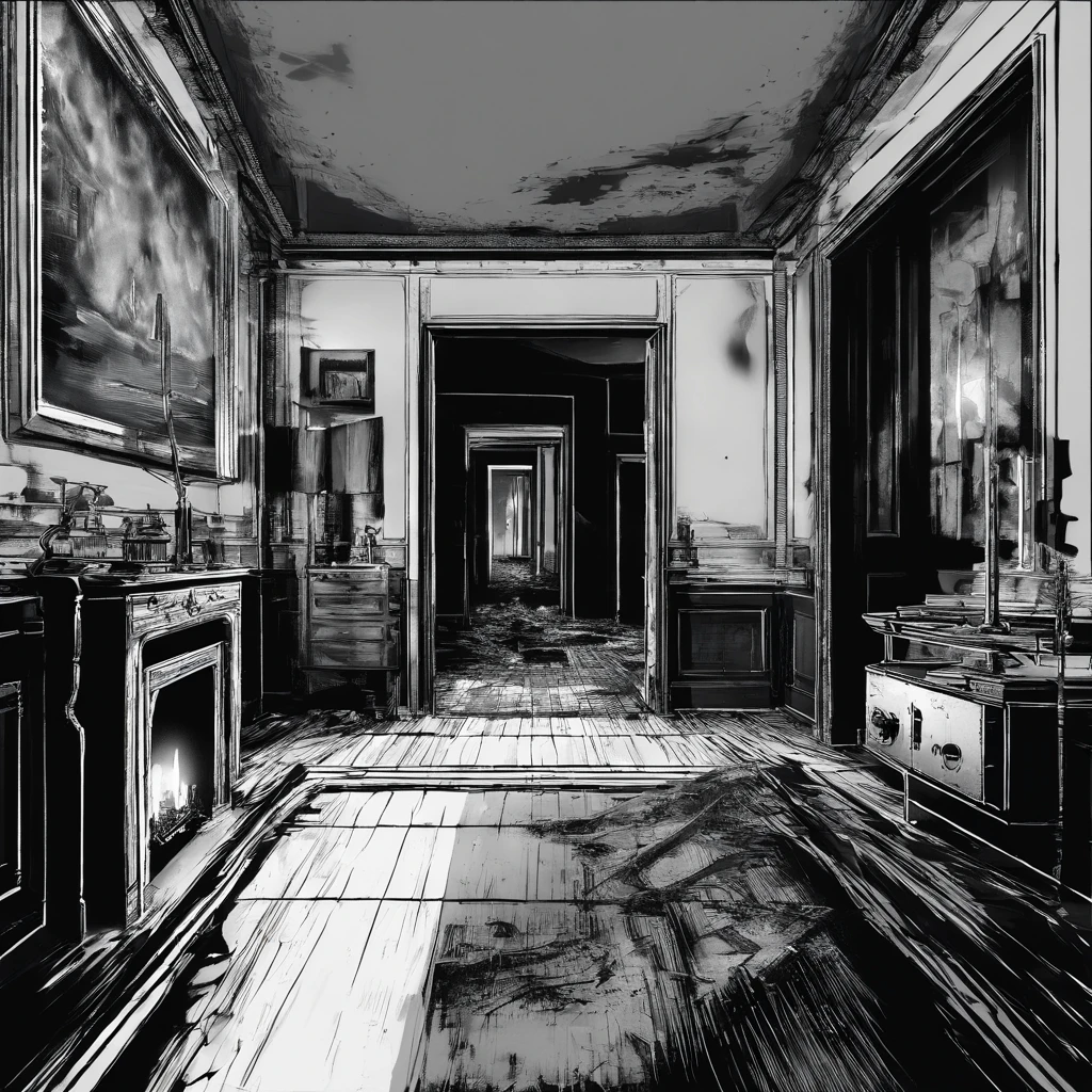 A room in an apartment、The mirror is placed in the middle、A ghost comes out of the mirror、Daytime room