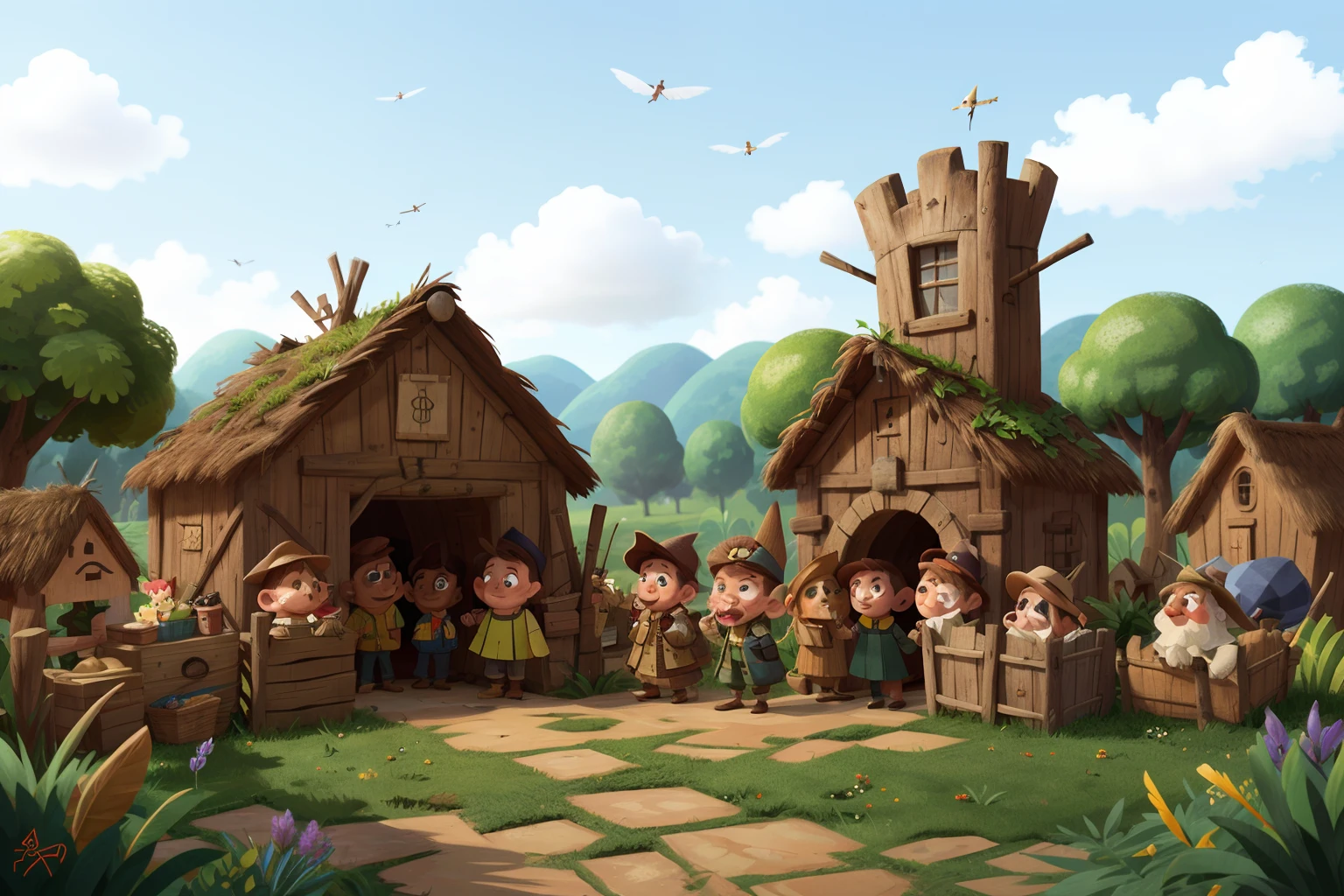 Several villagers gathered at the entrance of the commissary
