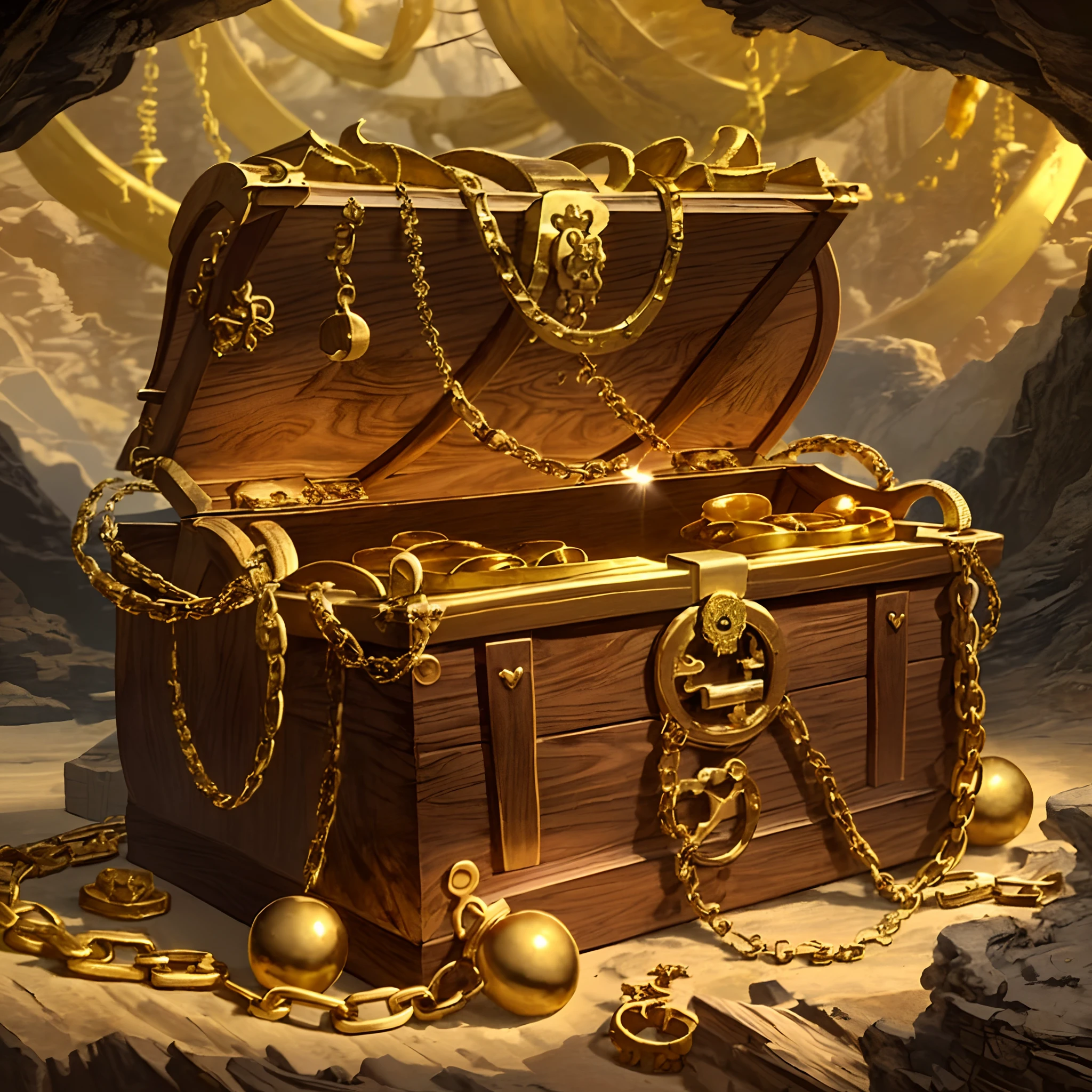 There is a wooden chest with a gold chain around, gold and treasure, treasure chests, Hide a large treasure chest, treasure chests, Look at the treasure chest, front of the treasure box, Treasure, Gold Treasures, Treasure Background, Treasure Artifacts, treasures, covered chest