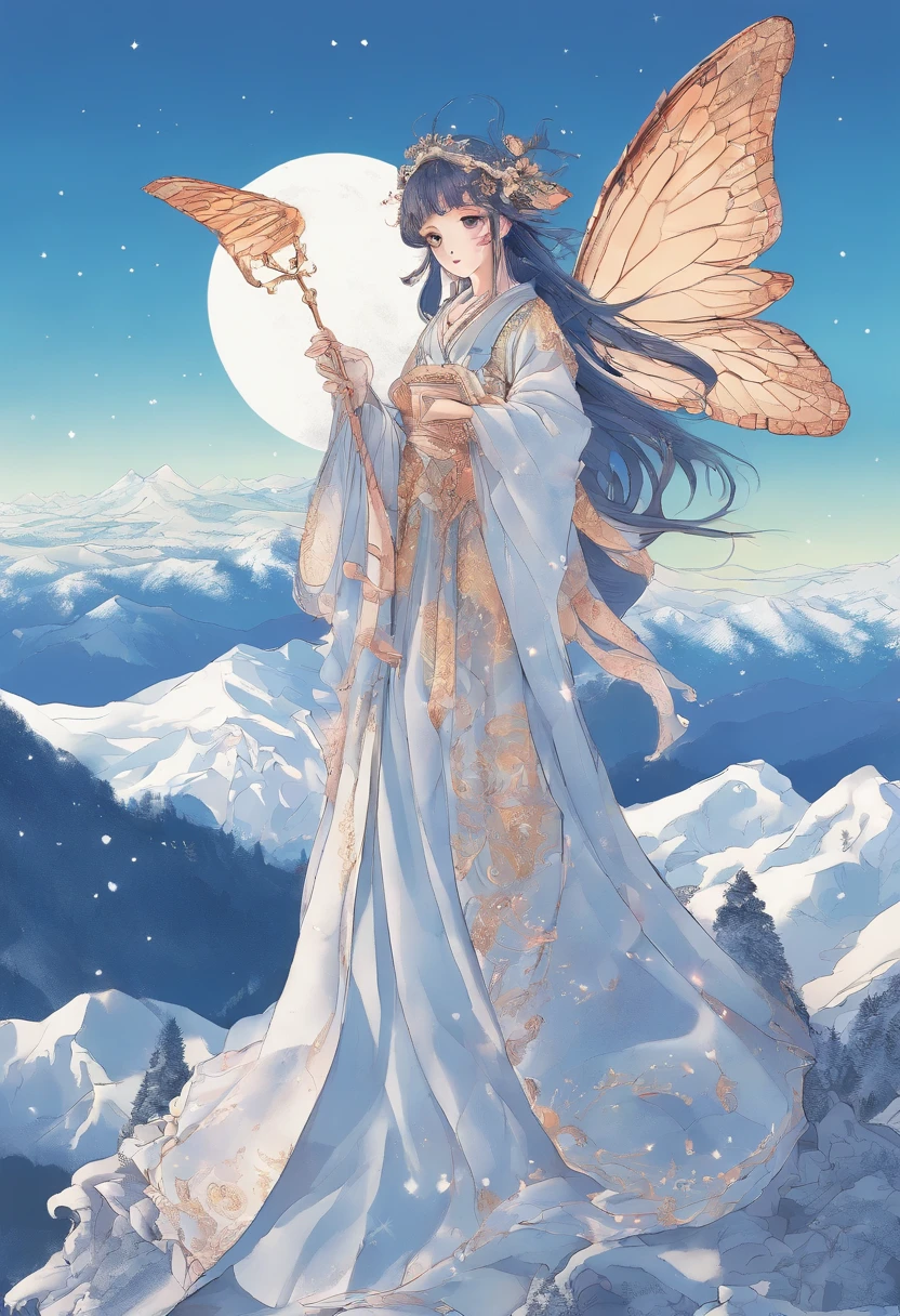 Kikurihime Hakusan, Goddess standing on snowy Hakusan mountain. Kikurihime's background is a cloudless blue sky。