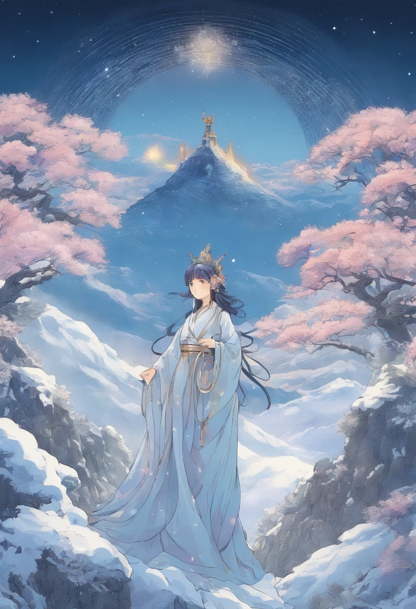 Kikurihime Hakusan, Goddess standing on snowy Hakusan mountain. Kikurihime's background is a cloudless blue sky。